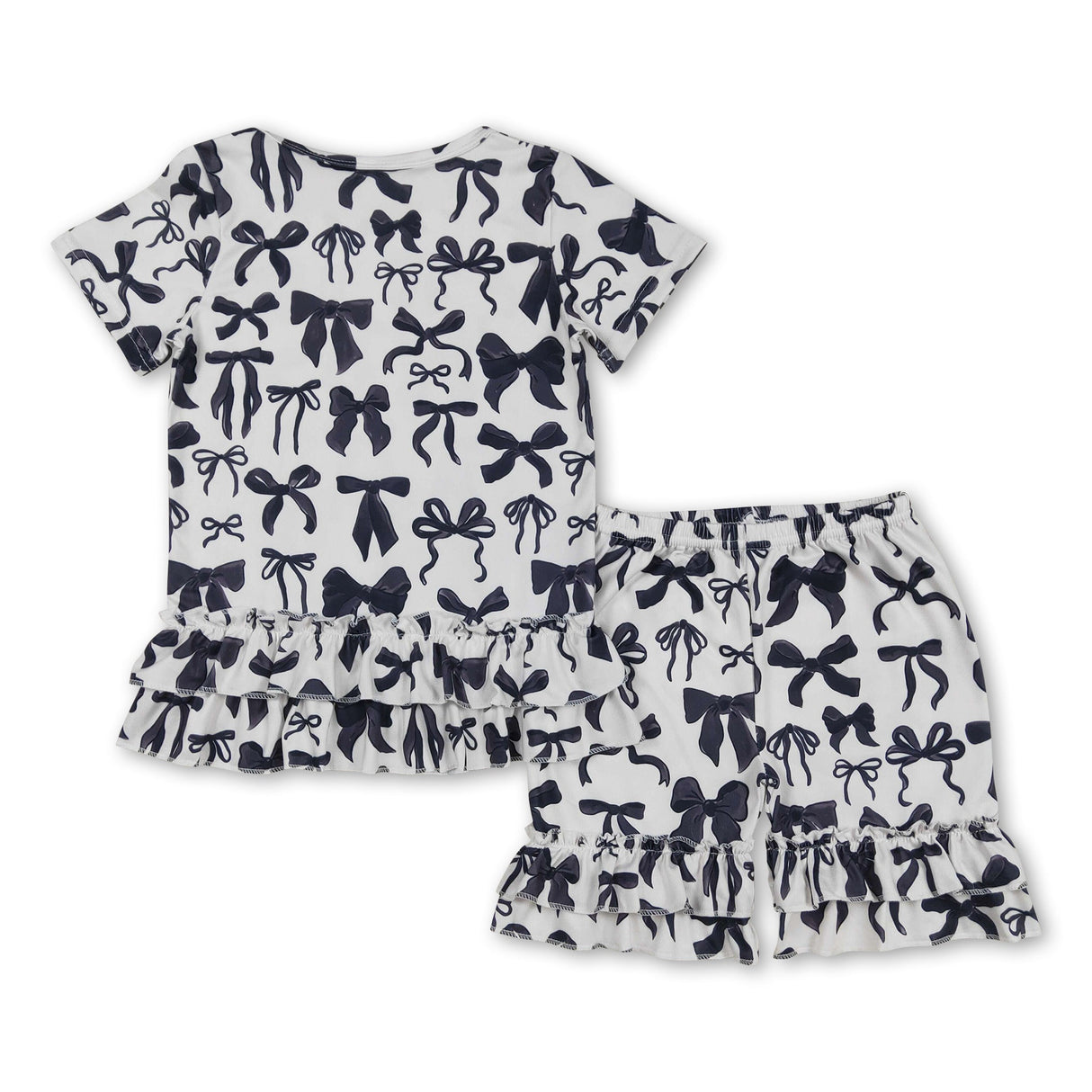 Short sleeves bow ruffle top shorts kids girls clothes