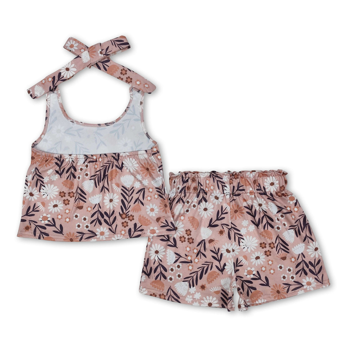 Khaki floral halter top shorts kids girls summer outfits