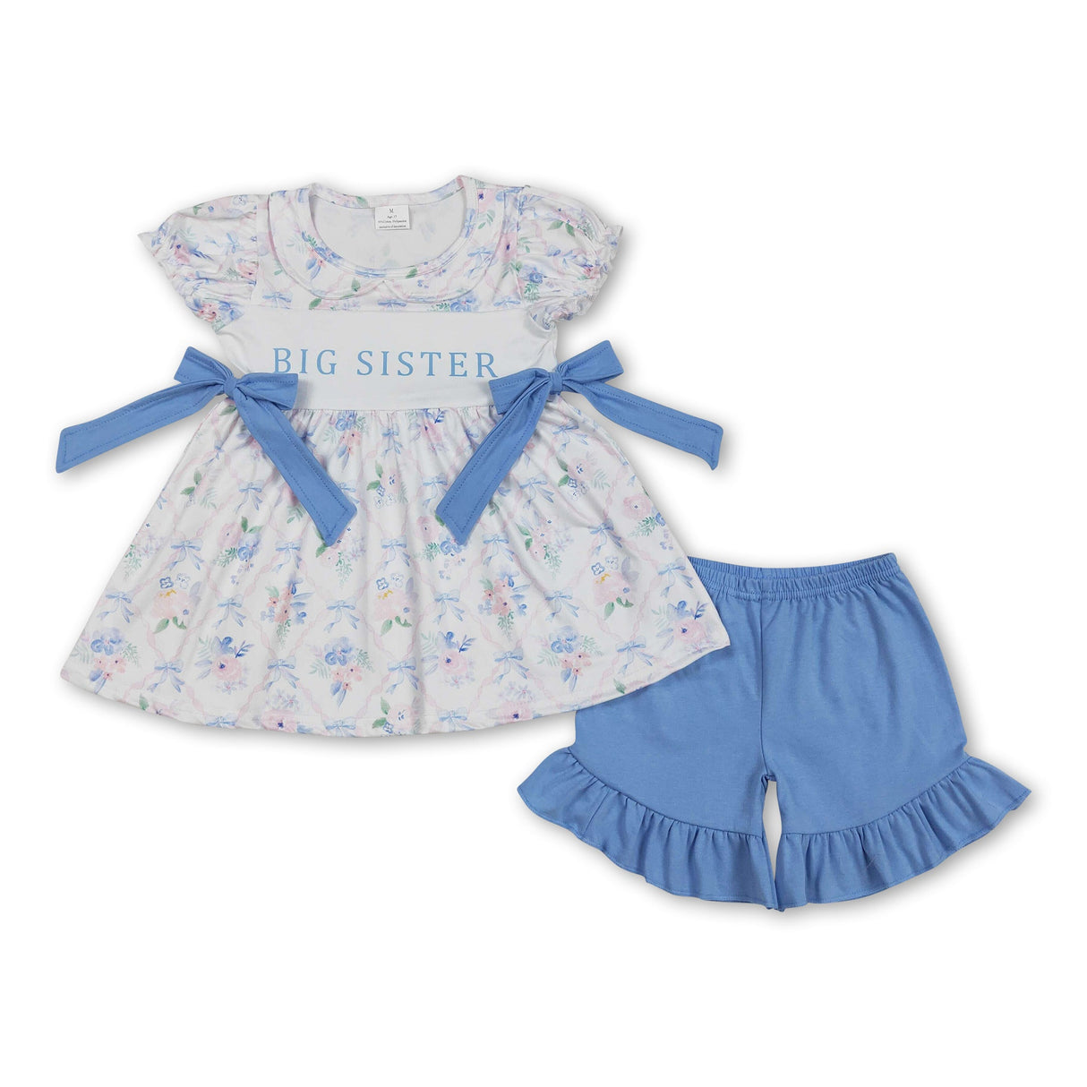 Big sister light blue floral tunic ruffle shorts girls clothes