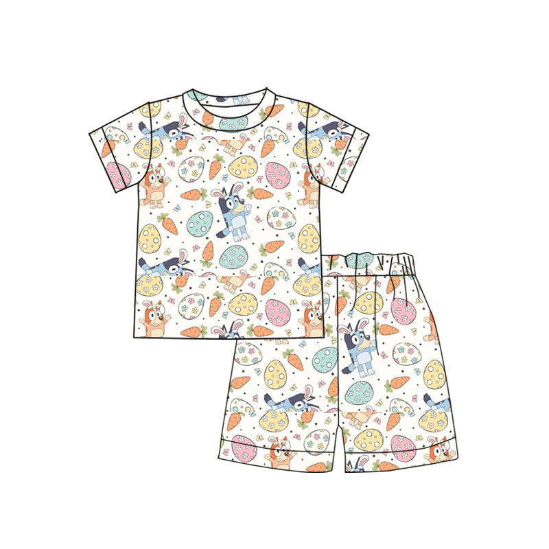 Short sleeves floral eggs dog bunny girls Easter pajamas