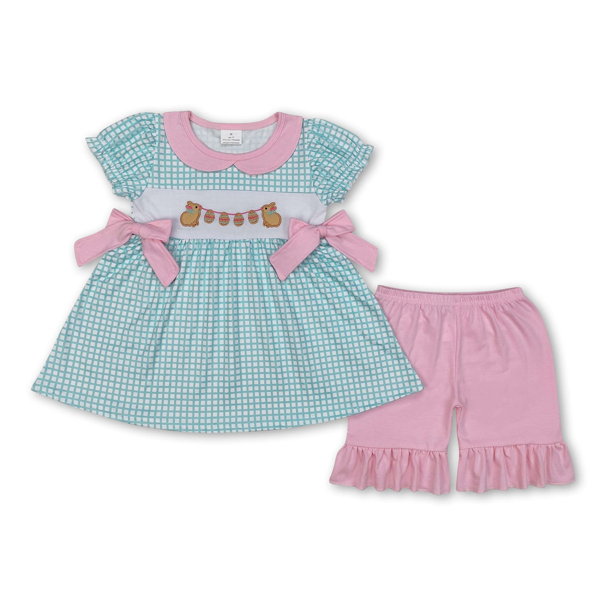 Plaid bunny eggs tunic ruffle shorts girls Easter outfits