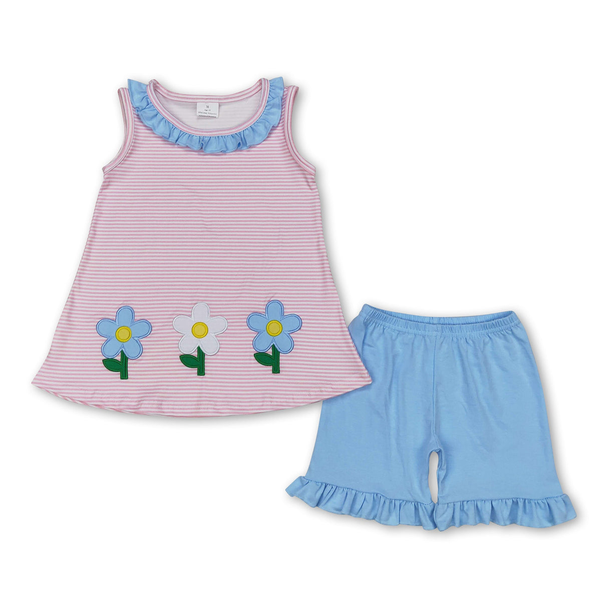 Pink stripe sleeveless floral girls summer outfits