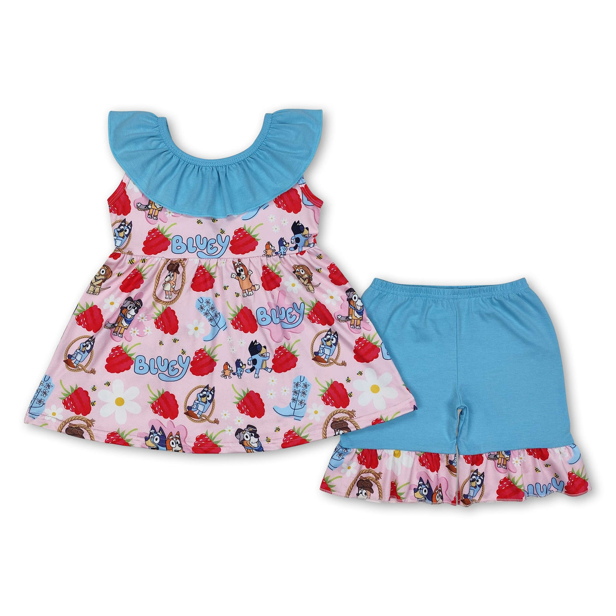 Strawberry dog floral ruffle tunic shorts girls clothes