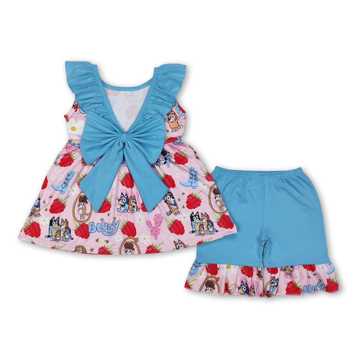 Strawberry dog floral ruffle tunic shorts girls clothes