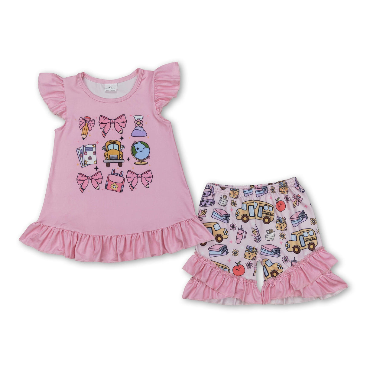 Flutter sleeves pencil bow kids girls back to school outfits