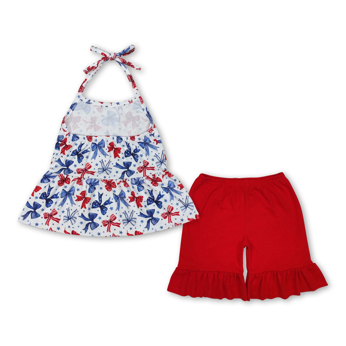 Stars stripe bow halter top shorts girls 4th of july outfits