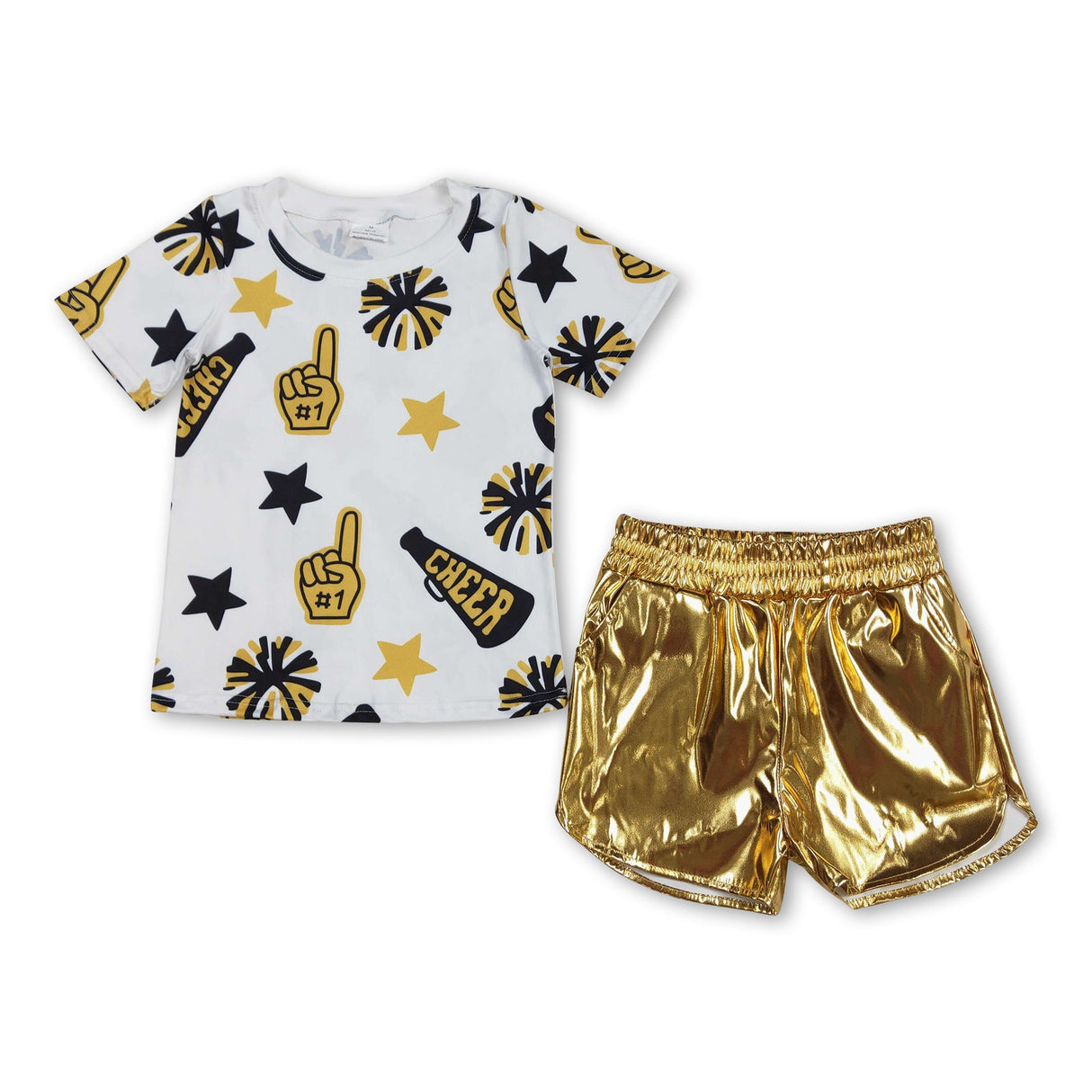 Short sleeves stars cheer top gold shorts girls clothes