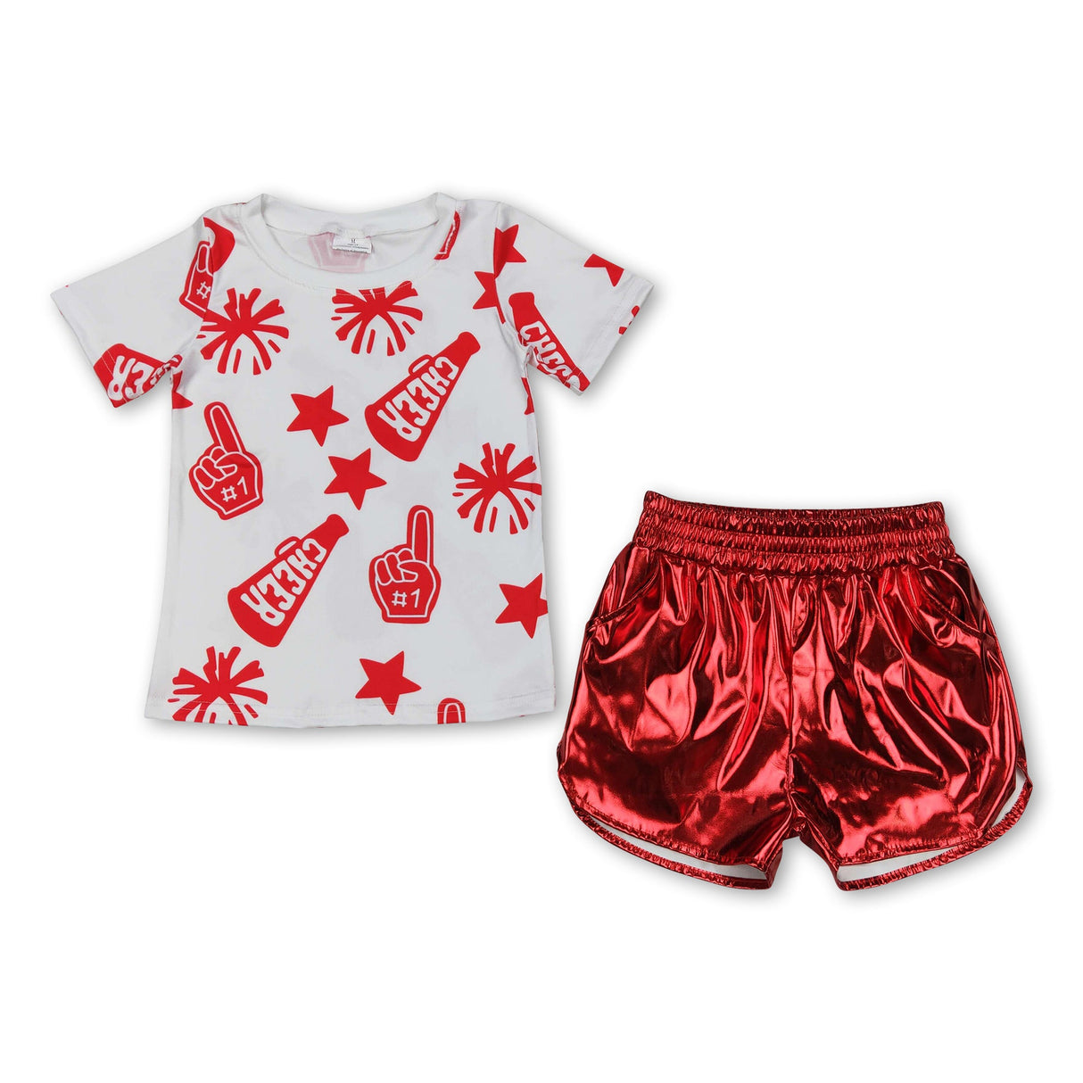 Short sleeves stars cheer top red shorts girls clothes