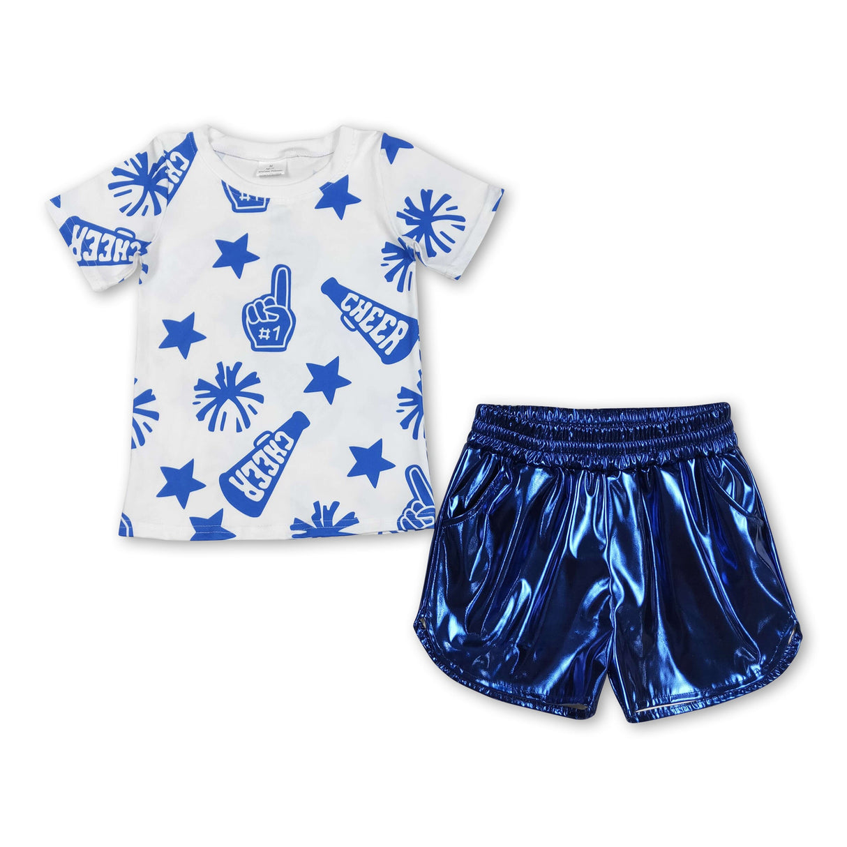 Short sleeves stars cheer top blue shorts girls clothes