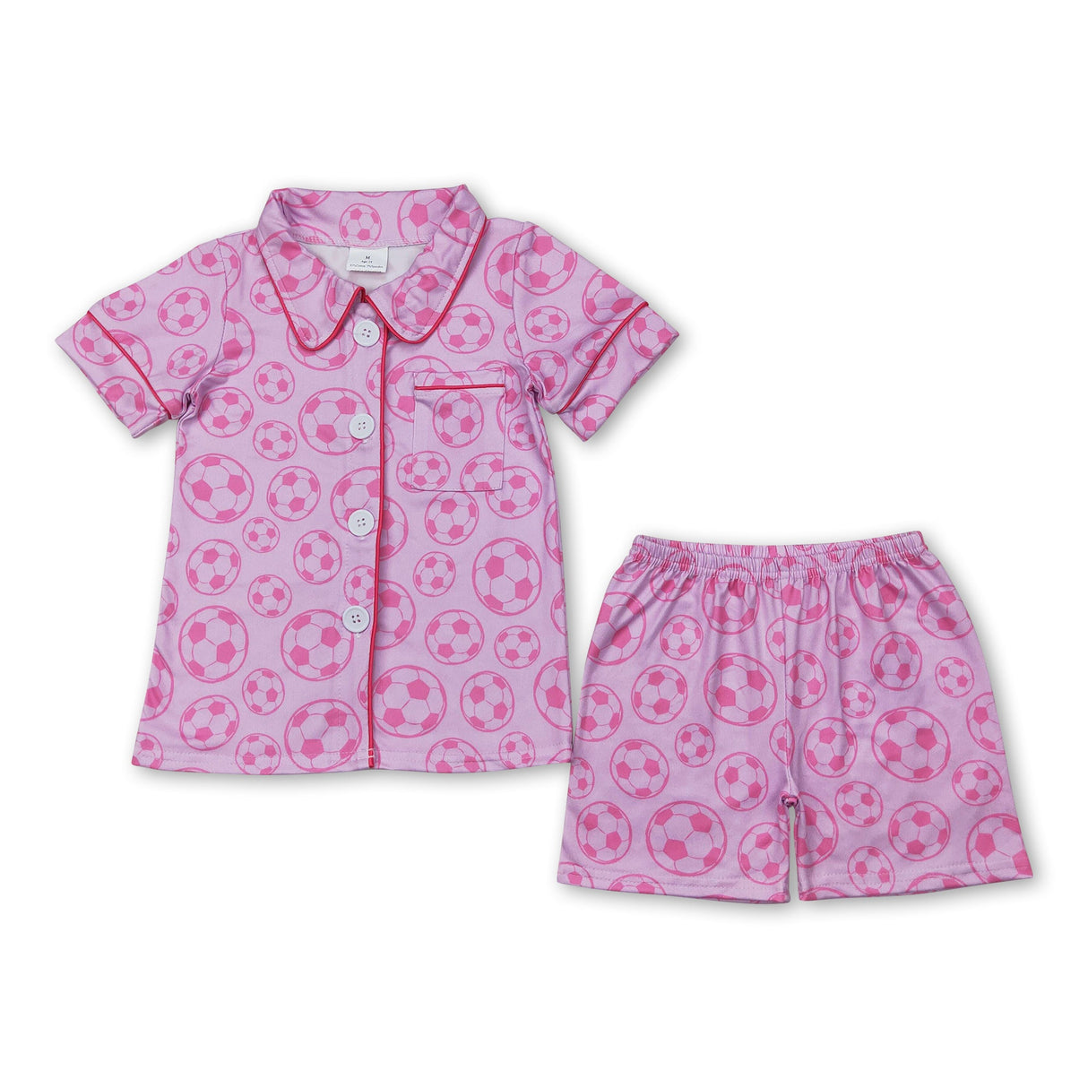 Short sleeves pink soccer baby girls button down pajamas
