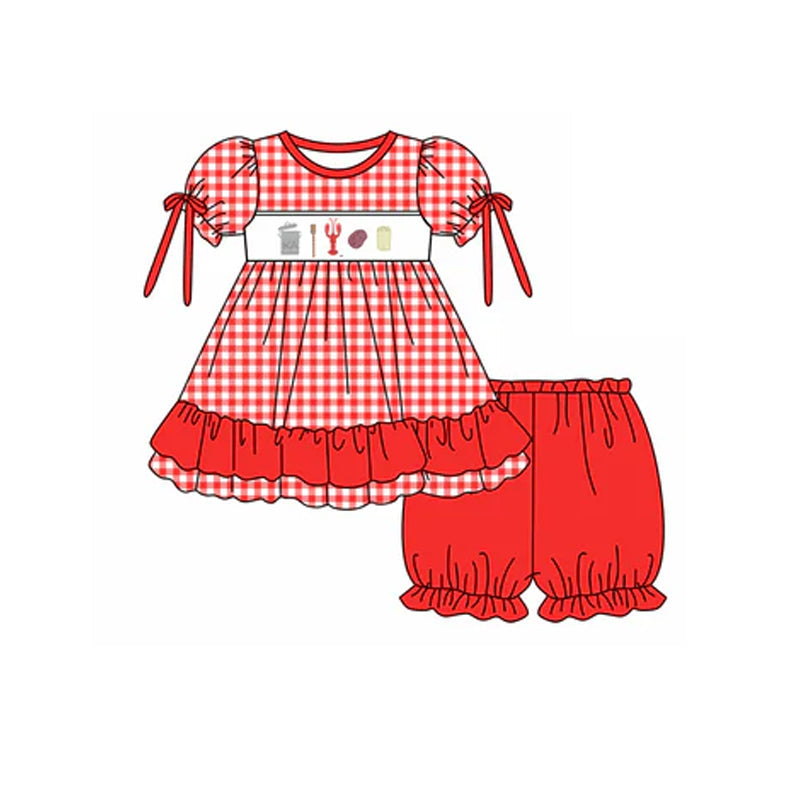 Red plaid crawfish ruffle tunic shorts baby girls clothing
