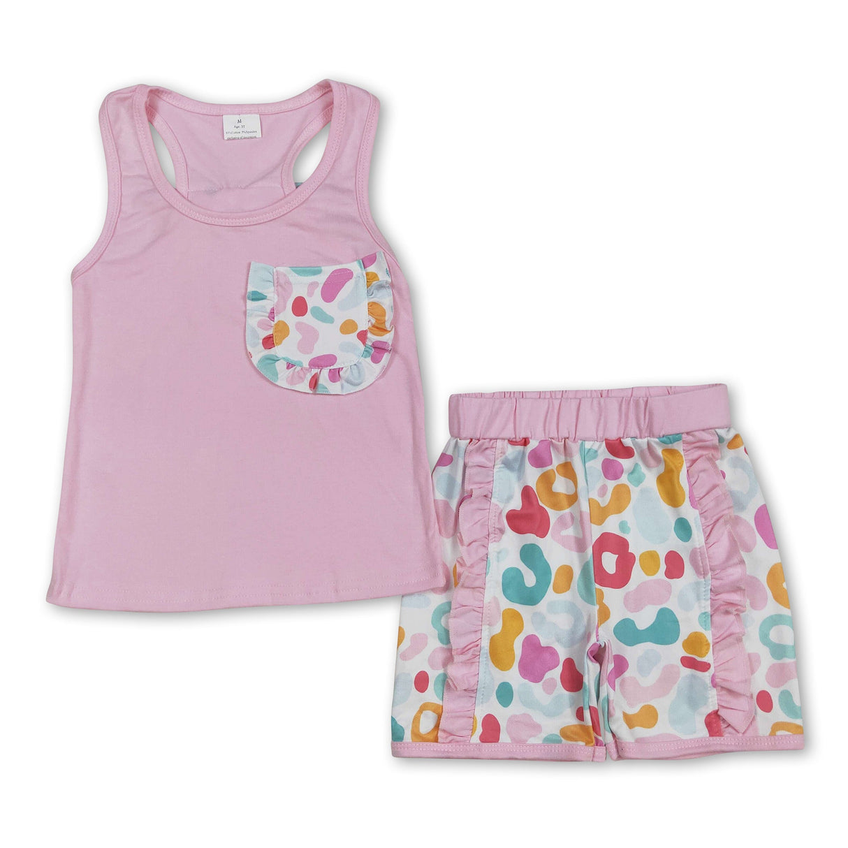 Sleeveless pink leopard bow ruffle shorts girls clothes