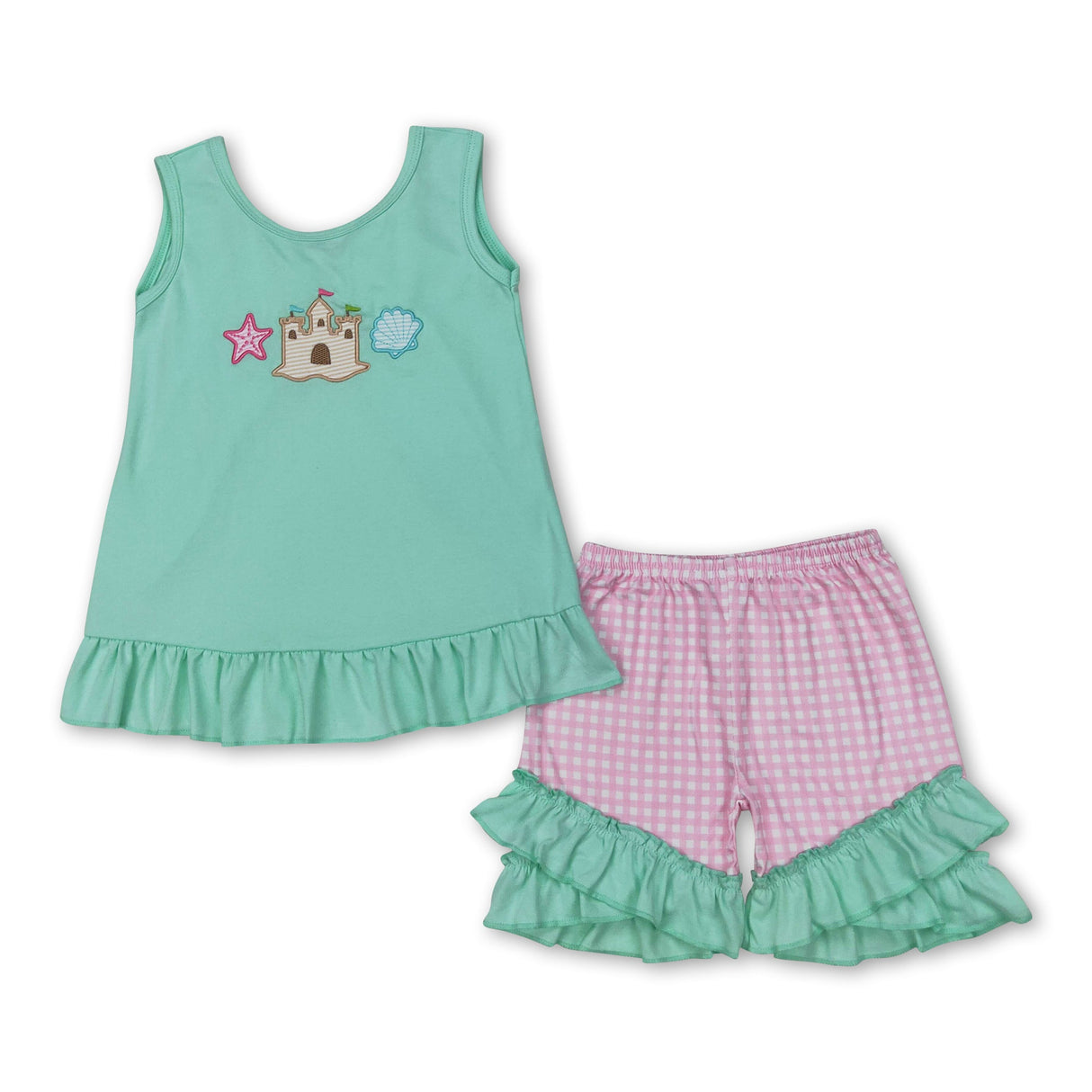 Sleeveless starfish shell castle top shorts girls summer clothes