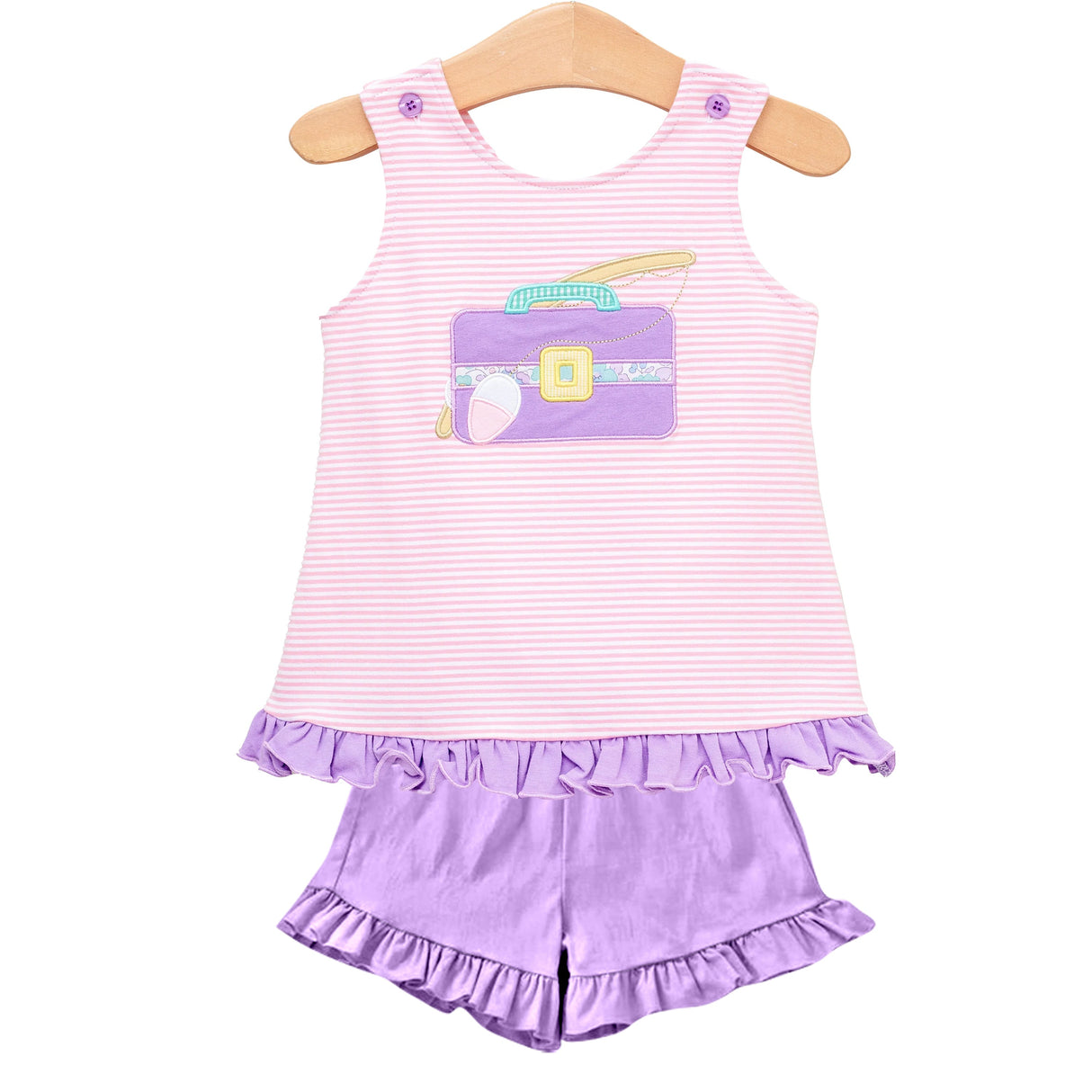 Sleeveless stripe fishing top shorts girls summer clothes