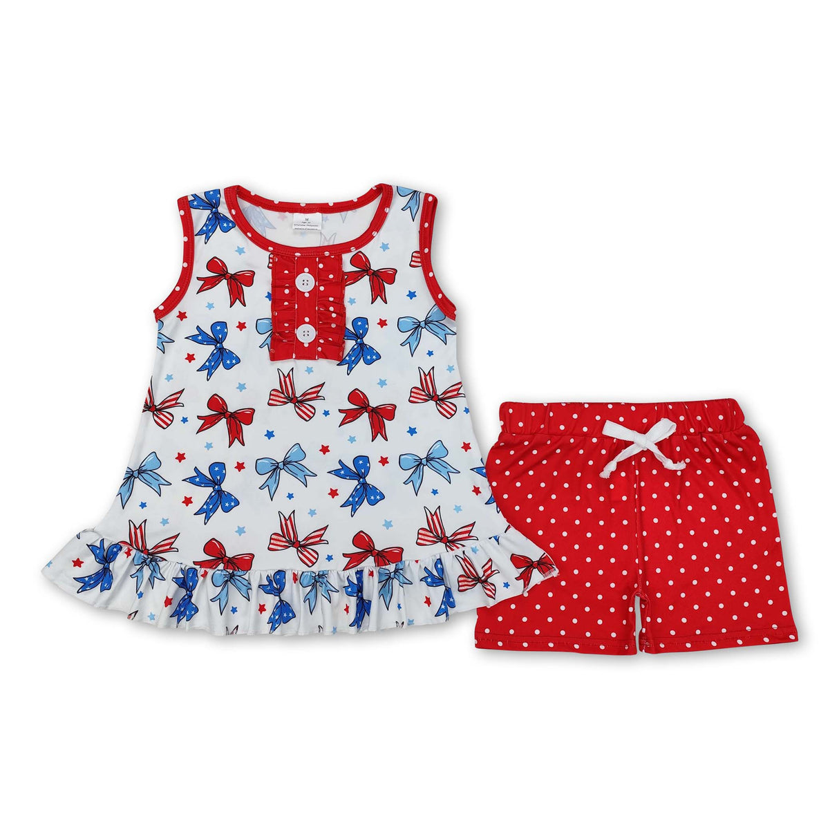 Sleeveless stars stripe bow girls 4th of july clothing