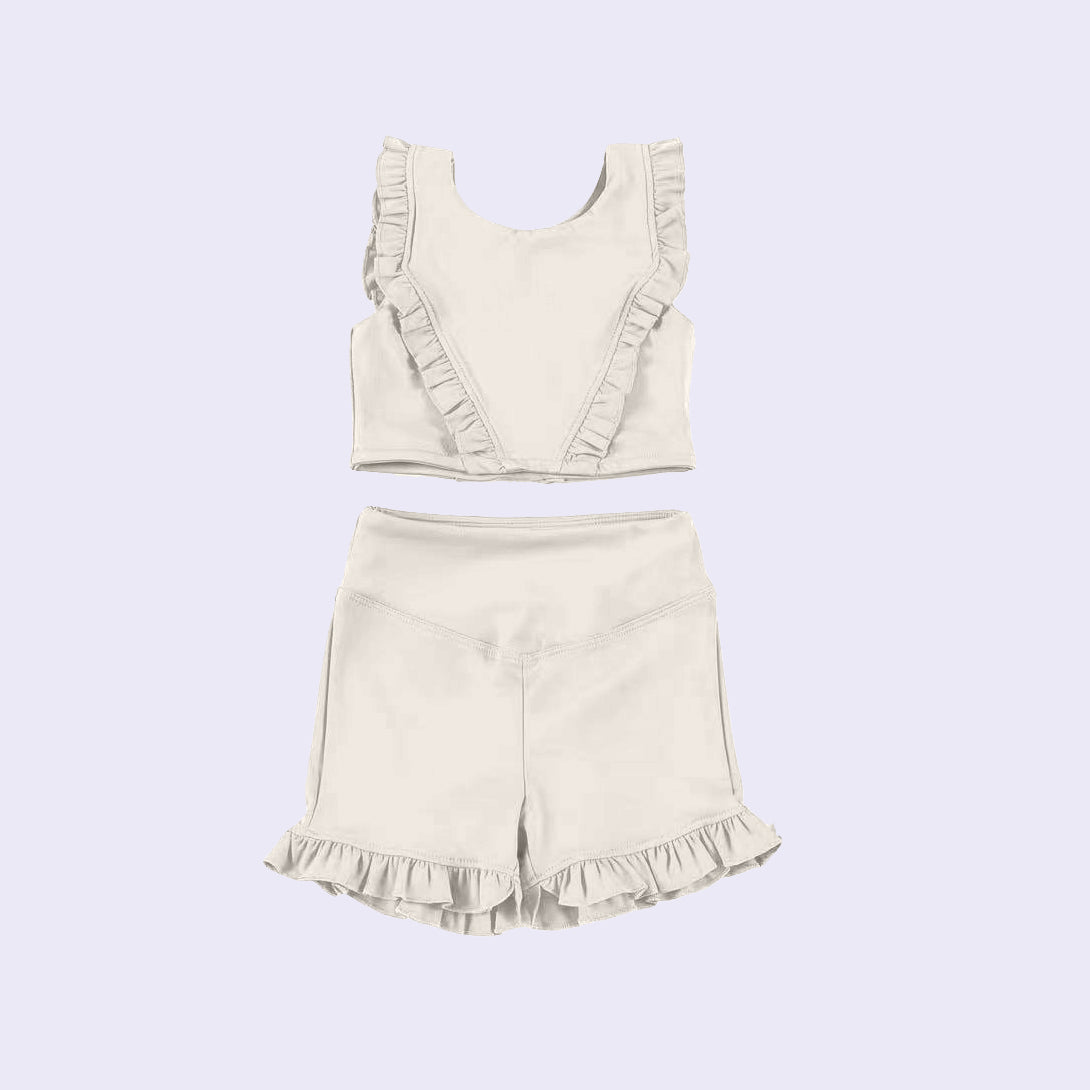 Beige ruffle top shorts kids girls activewear set