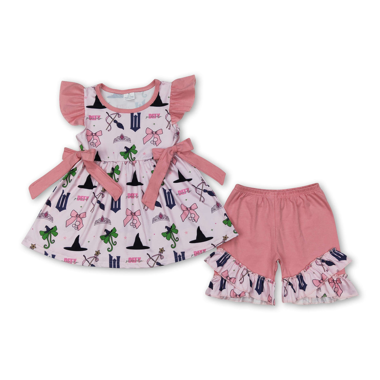 Flutter sleeves bow witches tunic shorts girls clothing
