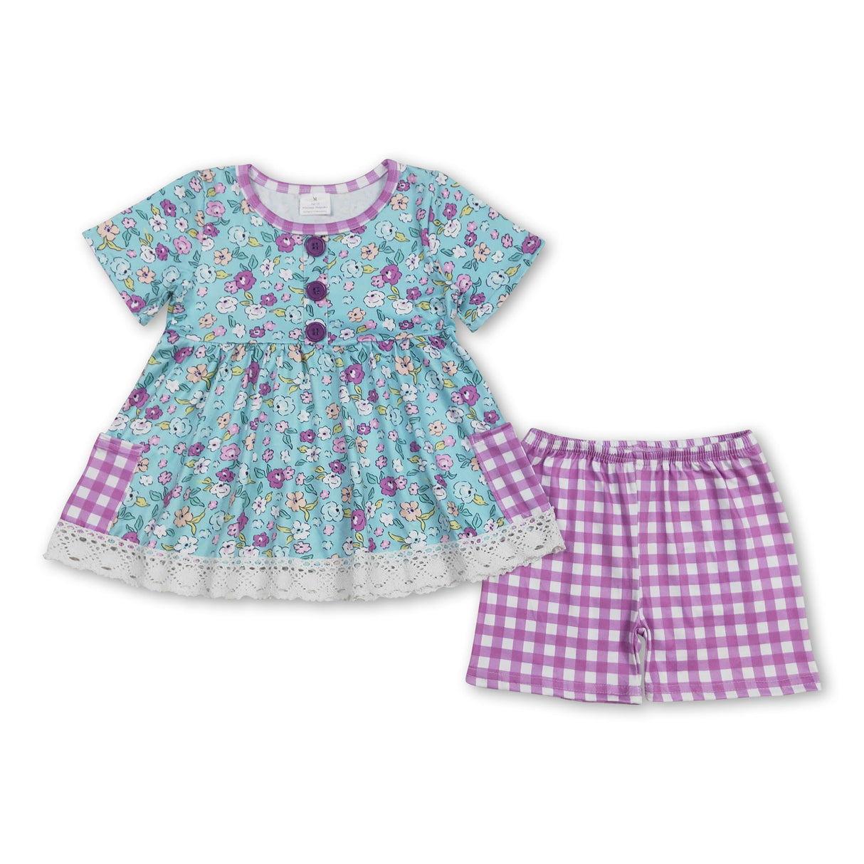 Floral pocket tunic lavender plaid shorts girls clothes