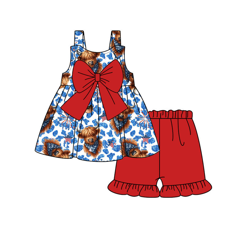 Highland cow straps firework girls 4th of july outfits