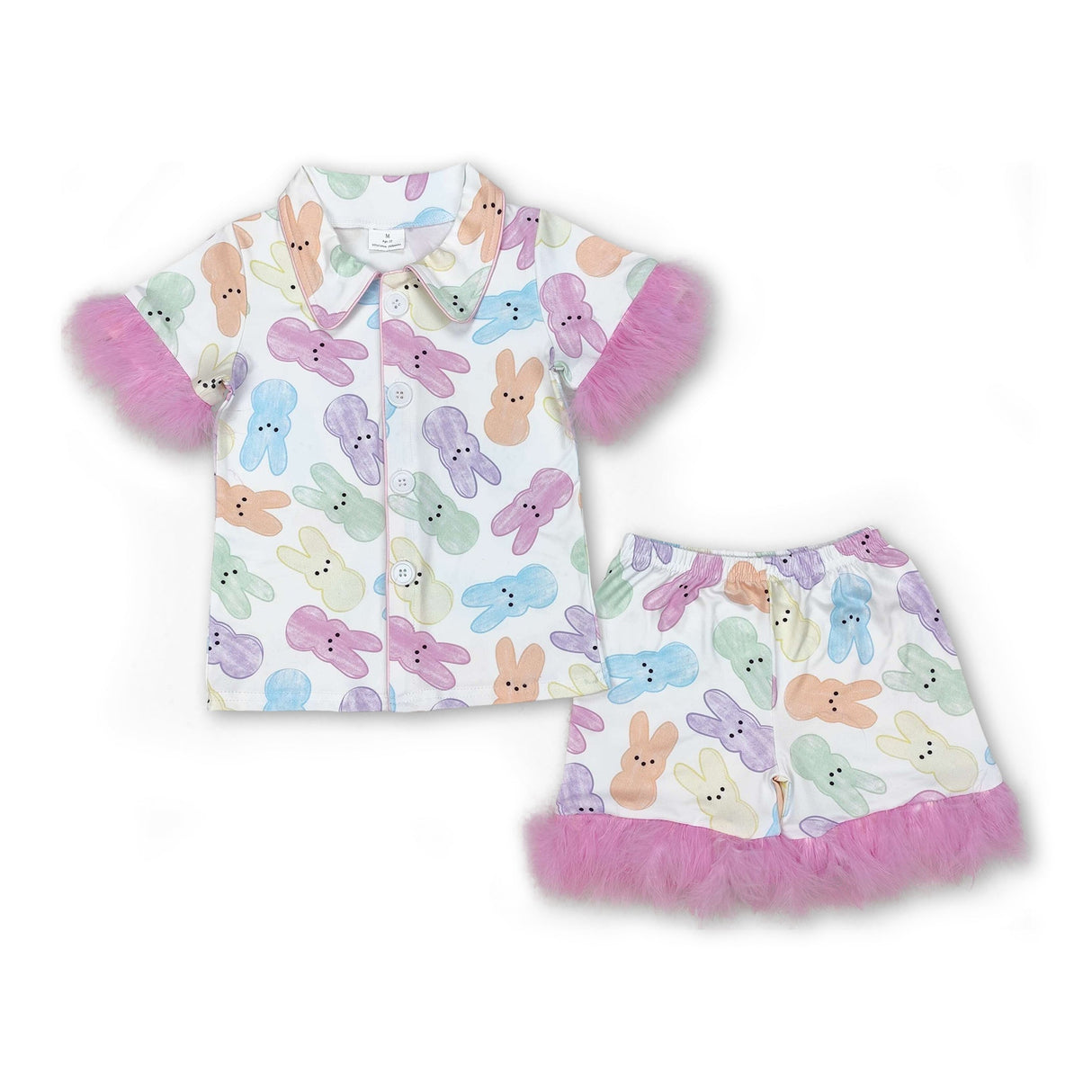 Colorful bunny fur girls Easter button down pajamas
