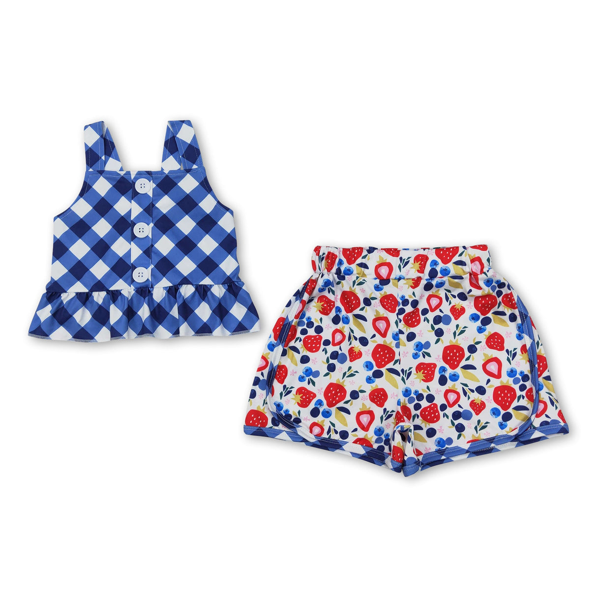 Blue plaid peplum blueberry strawberry shorts girls clothes