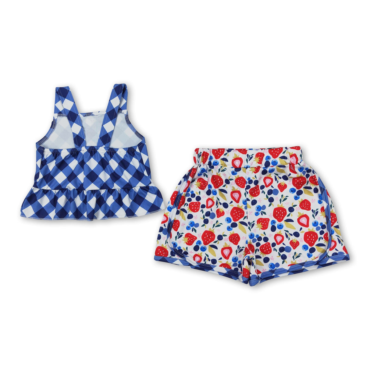 Blue plaid peplum blueberry strawberry shorts girls clothes