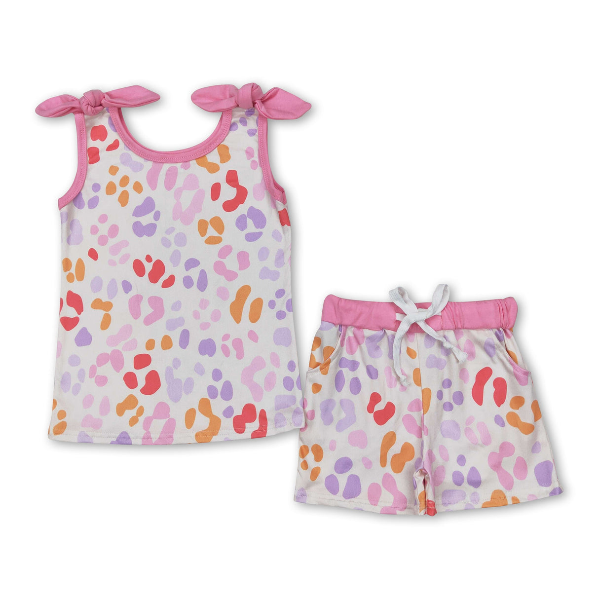 Pink colorful leopard top shorts kids girls clothes