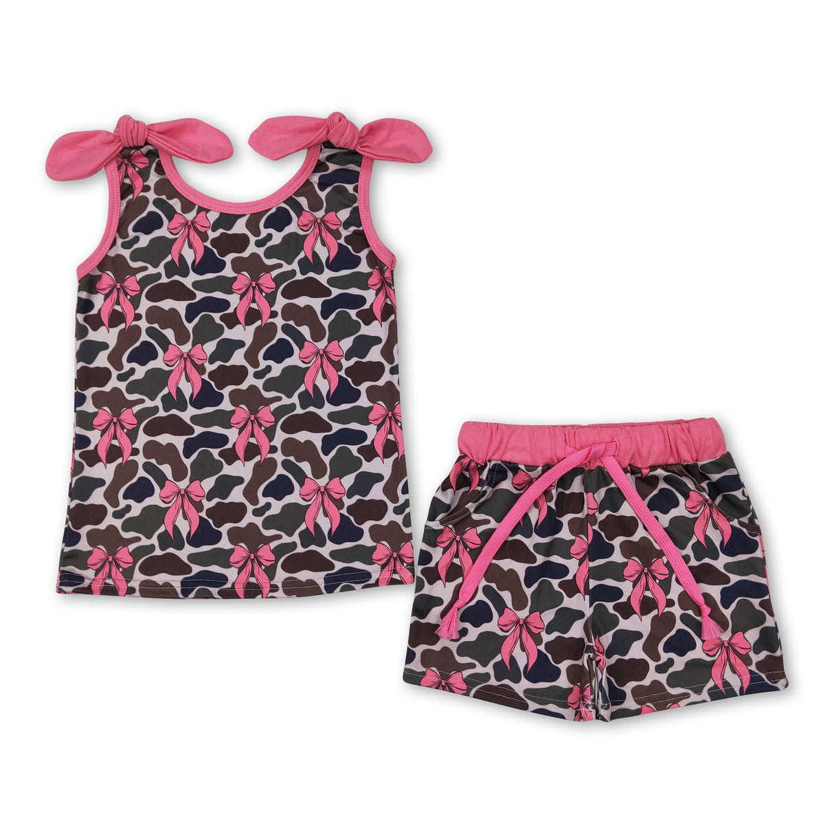 Sleeveless pink bow camo top shorts girls clothes