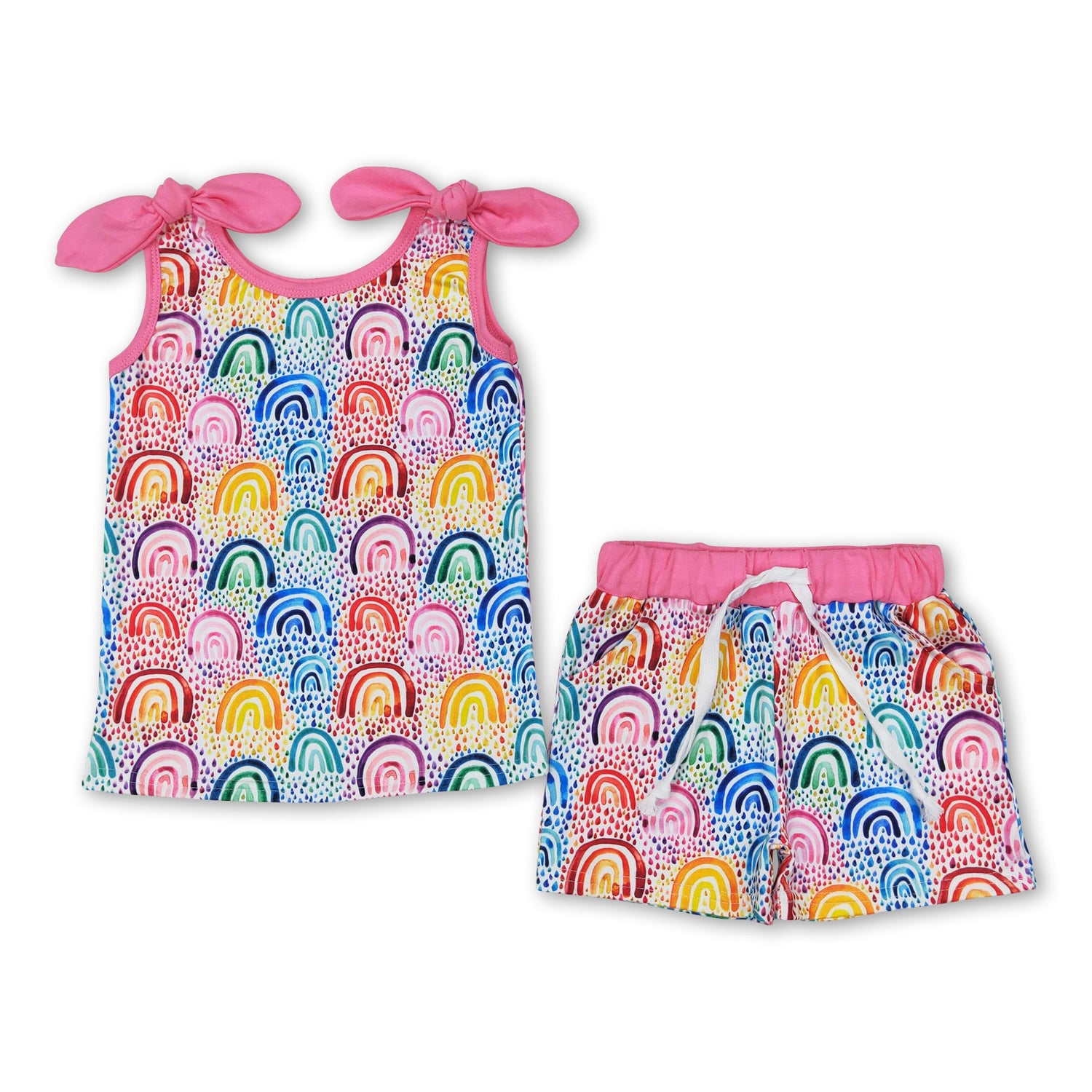 Sleeveless colorful rainbow top shorts girls clothes
