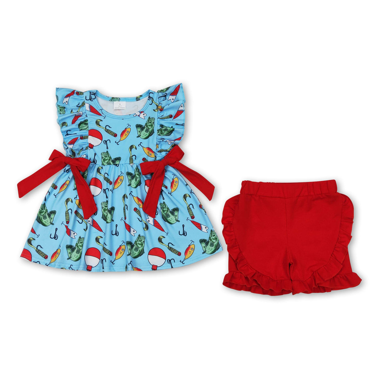 Red bow ruffle fishing tunic shorts kids girls clothes