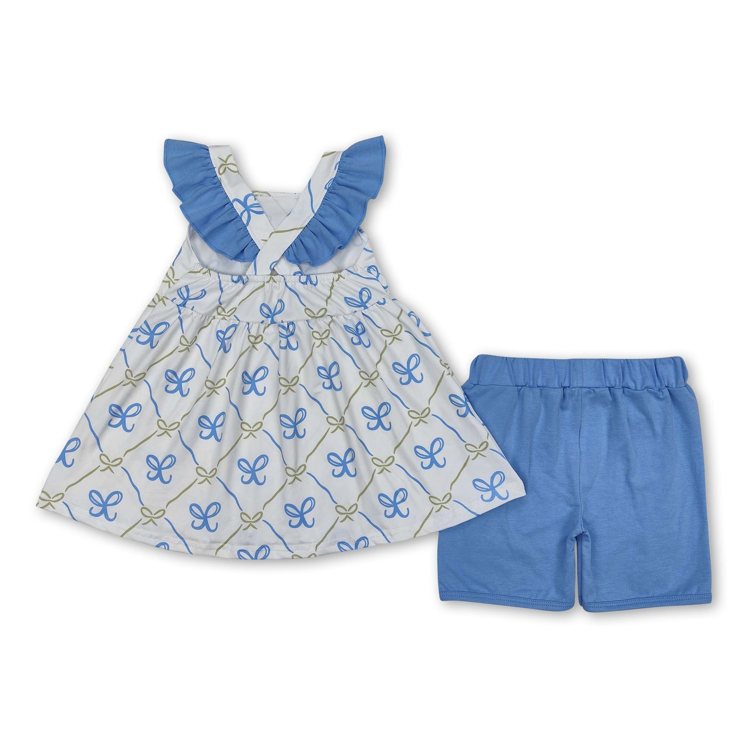 Flutter sleeves light bow tunic ruffle shorts girls clothes