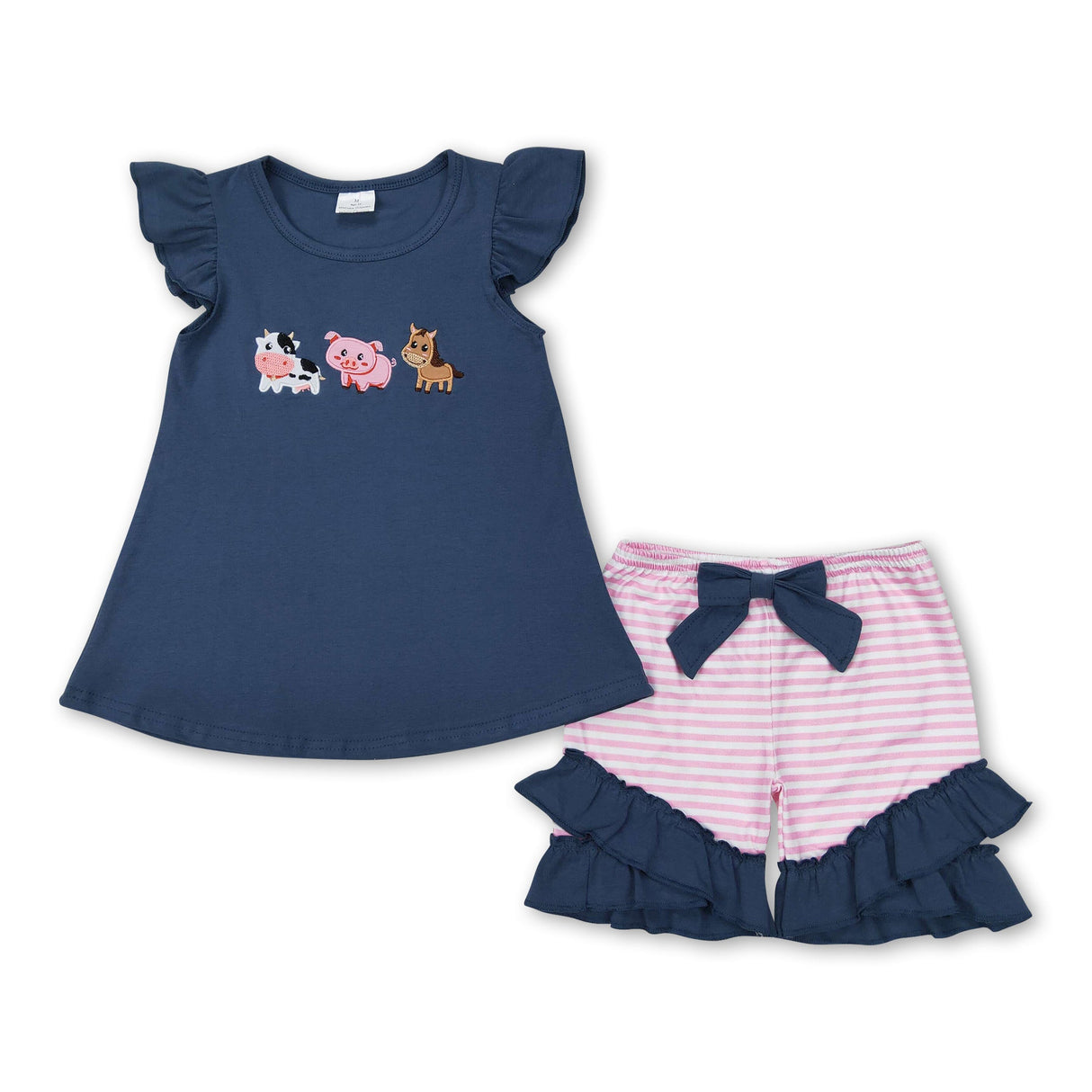 Cows pig horse top stripe shorts farm girl clothes