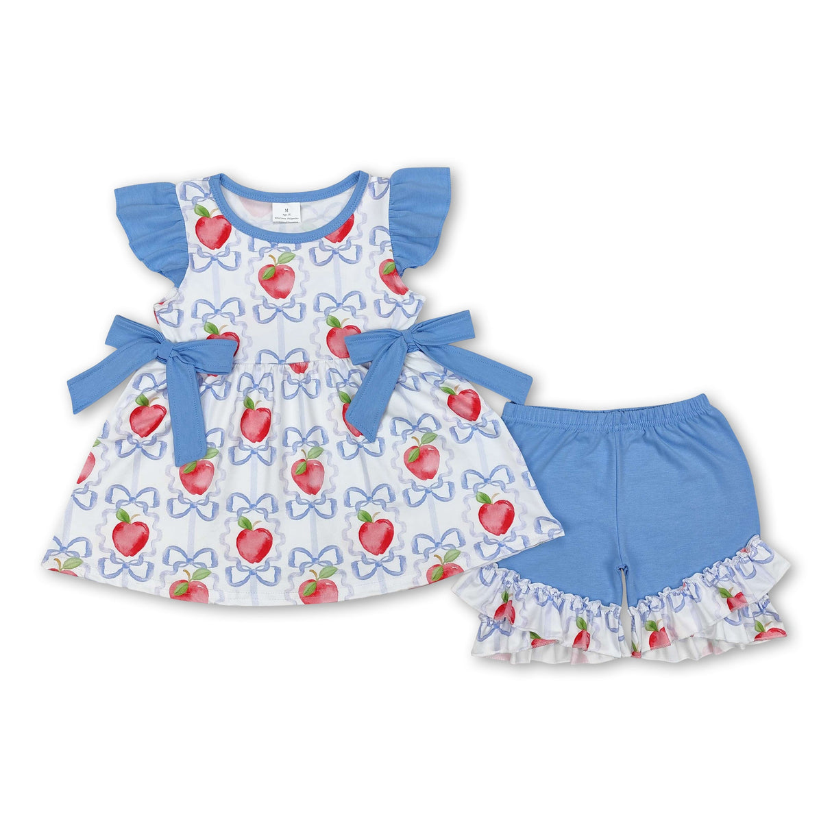 Flutter sleeves apple bow kids girls back to school outfits
