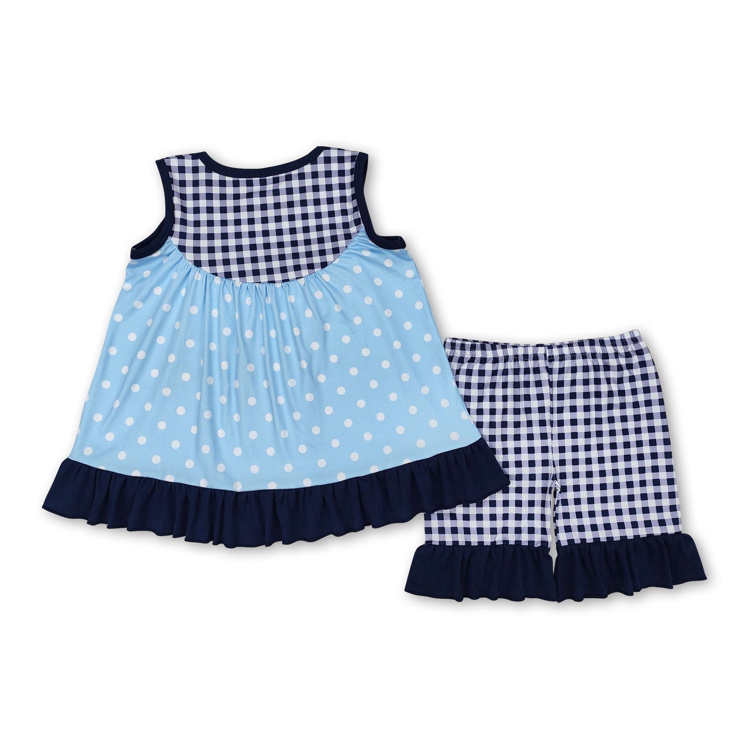 Blue sleeveless plaid dog tunic shorts girls clothes