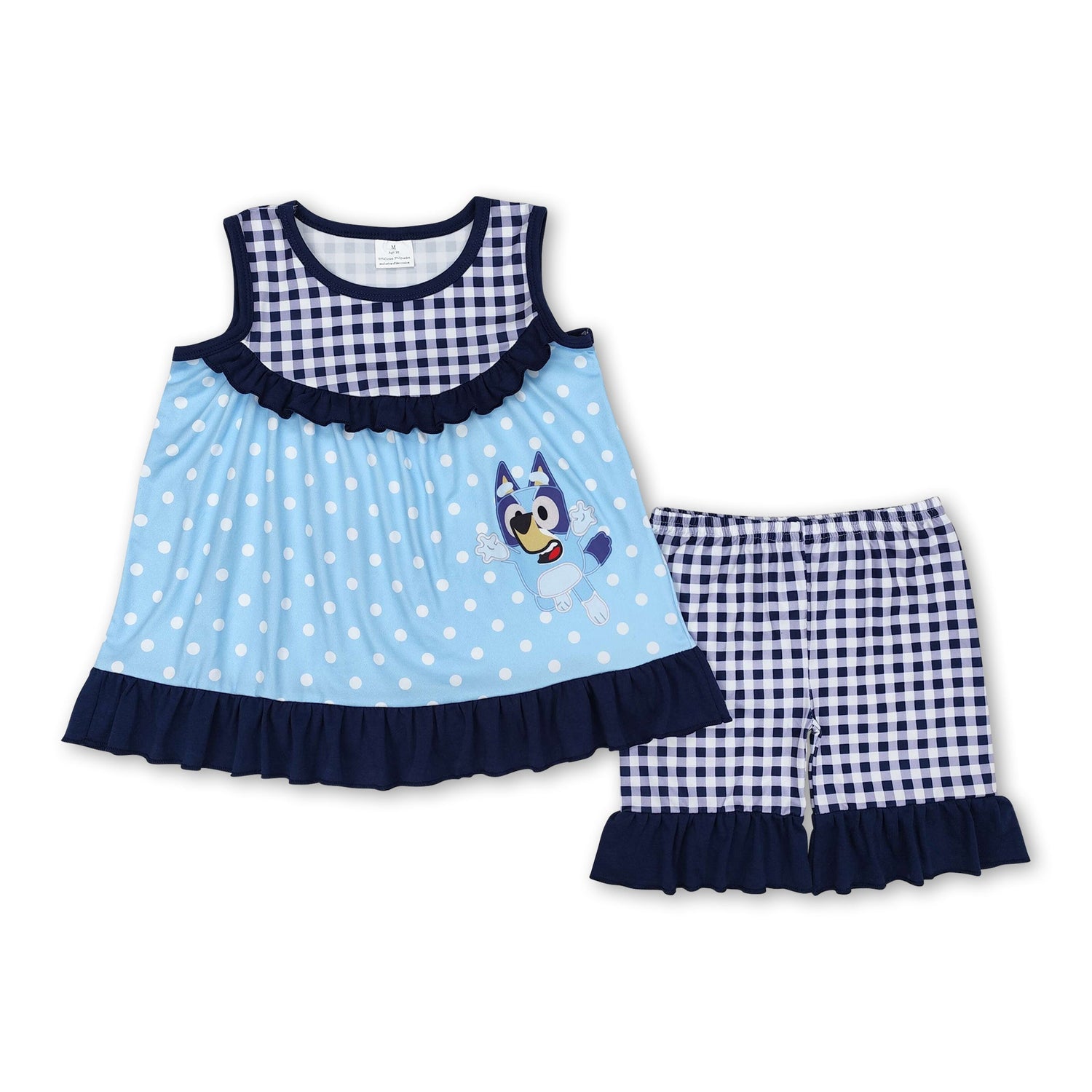 Blue sleeveless plaid dog tunic shorts girls clothes