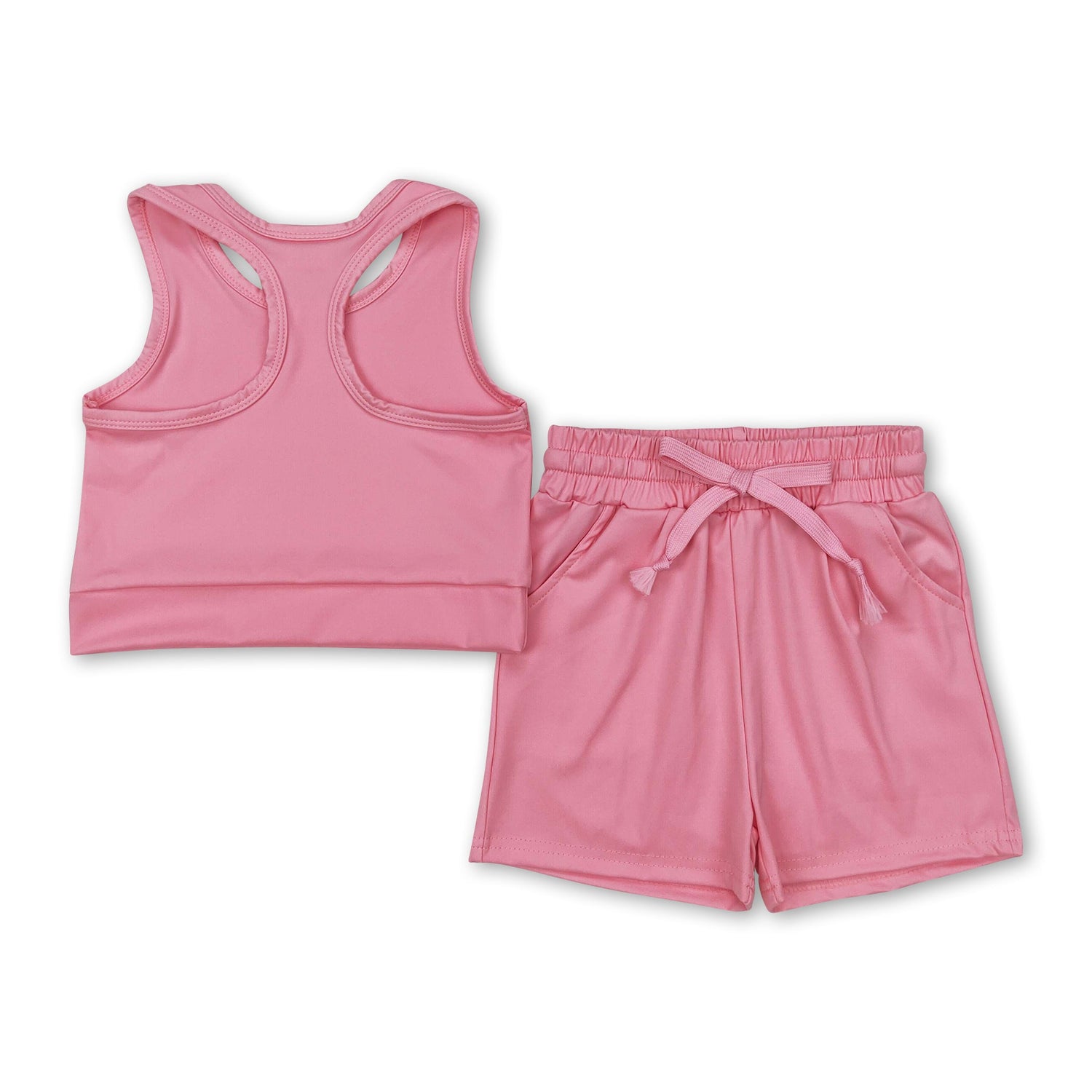 Sleeveless dark pink top pockets shorts girls active wear clothes