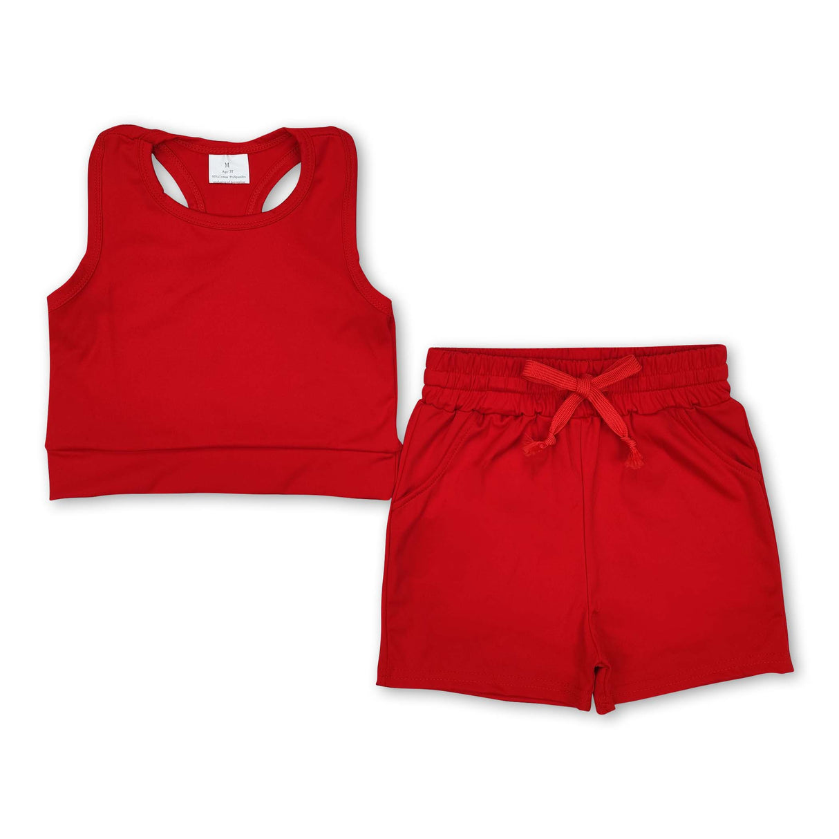 Sleeveless red top pockets shorts girls active wear clothes