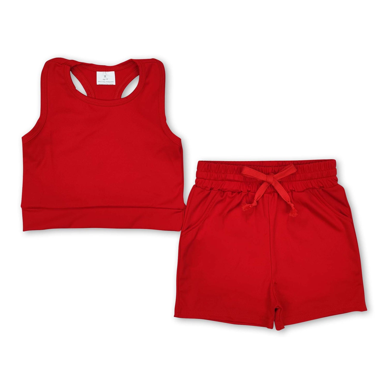 Sleeveless red top pockets shorts girls active wear clothes