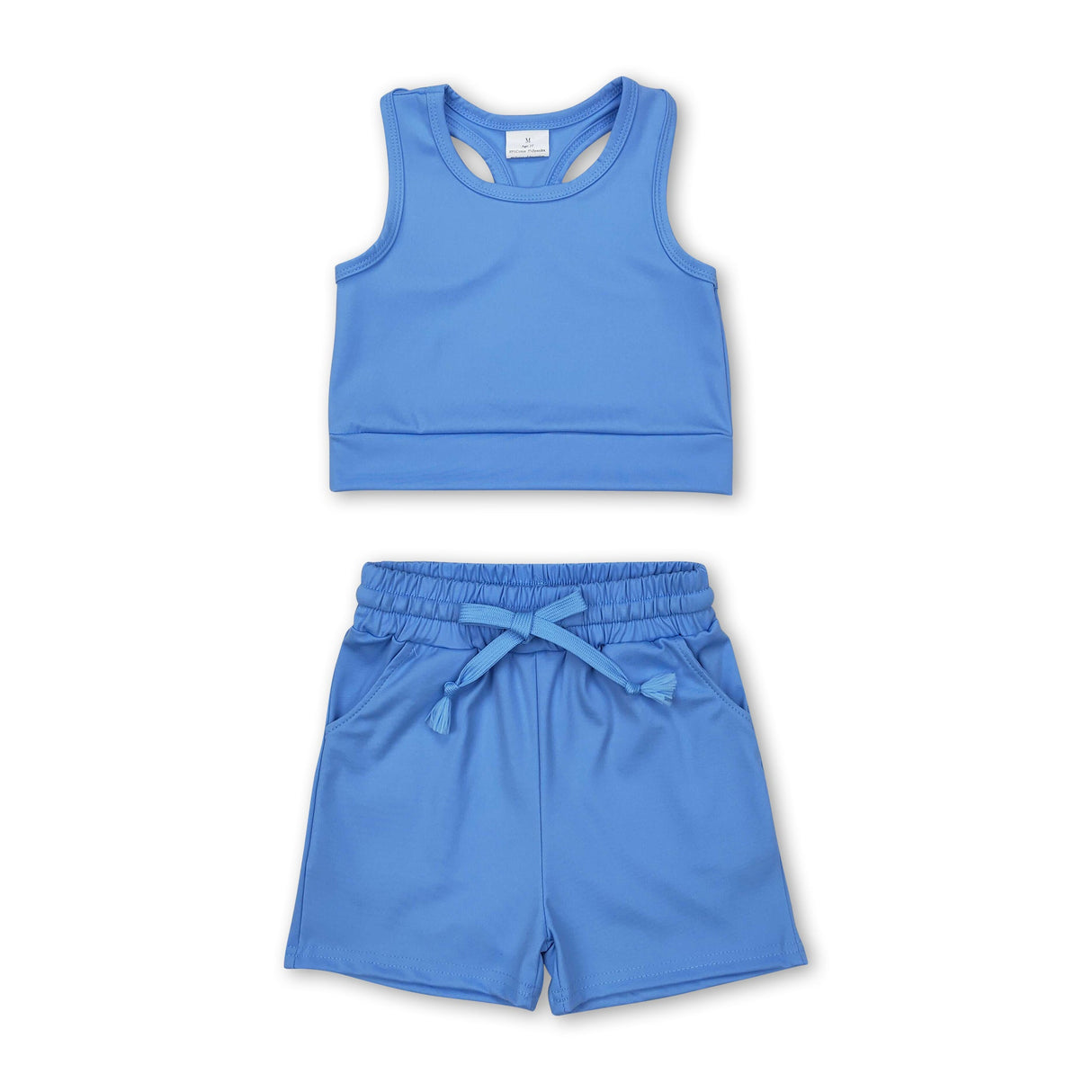 Sleeveless light blue top pockets shorts girls active wear clothes