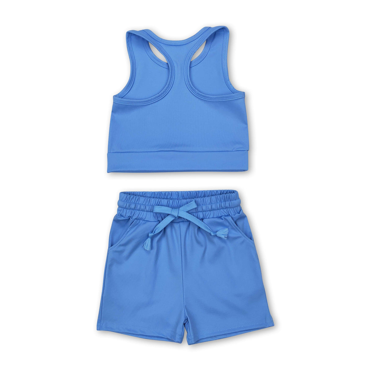 Sleeveless light blue top pockets shorts girls active wear clothes