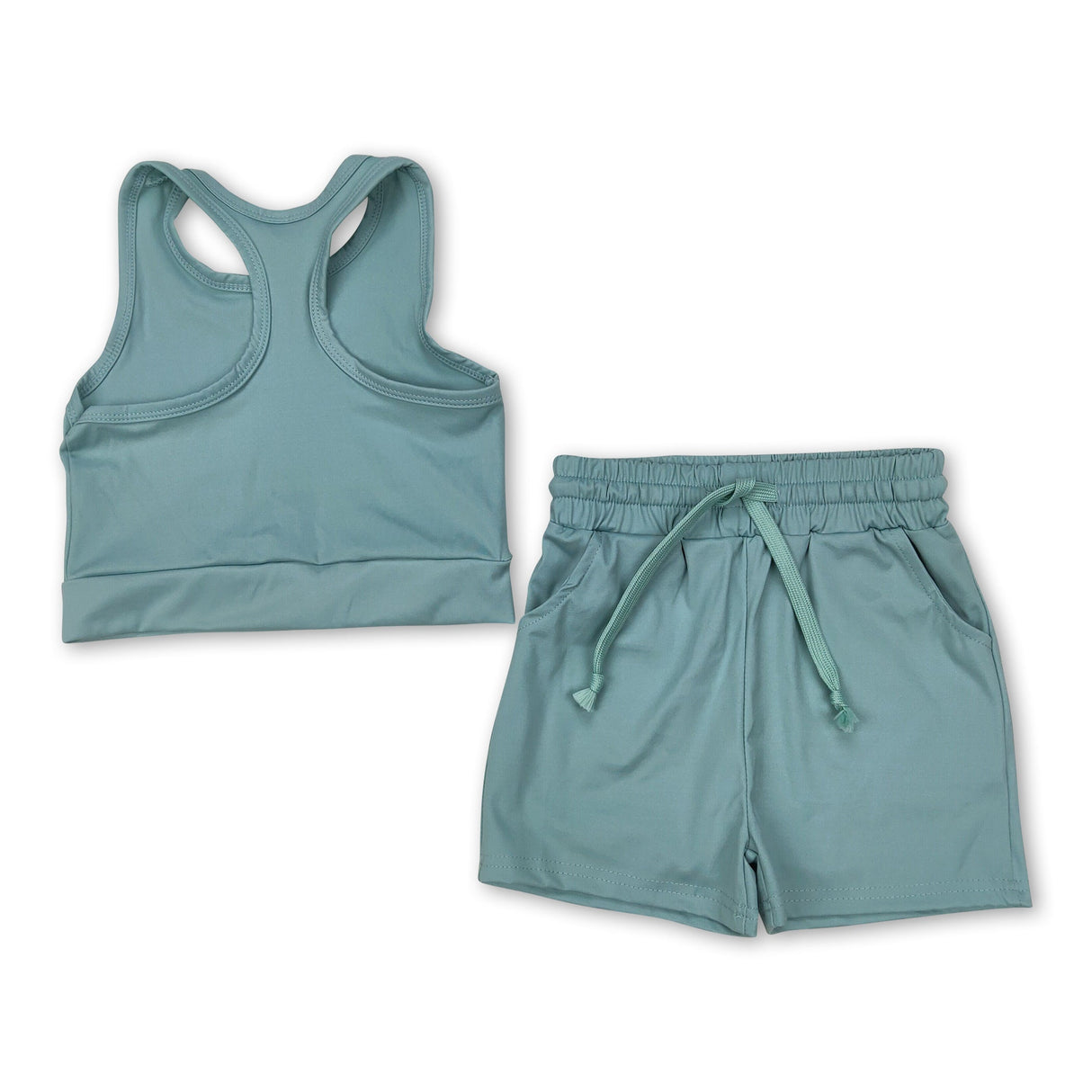 Sleeveless olive top pockets shorts girls active wear clothes