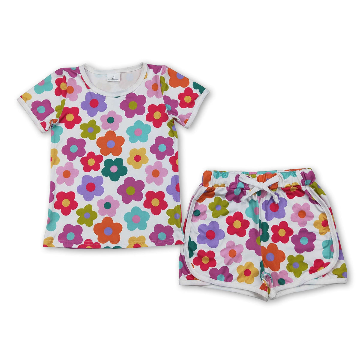 Short sleeves colorful floral top shorts girls summer clothes