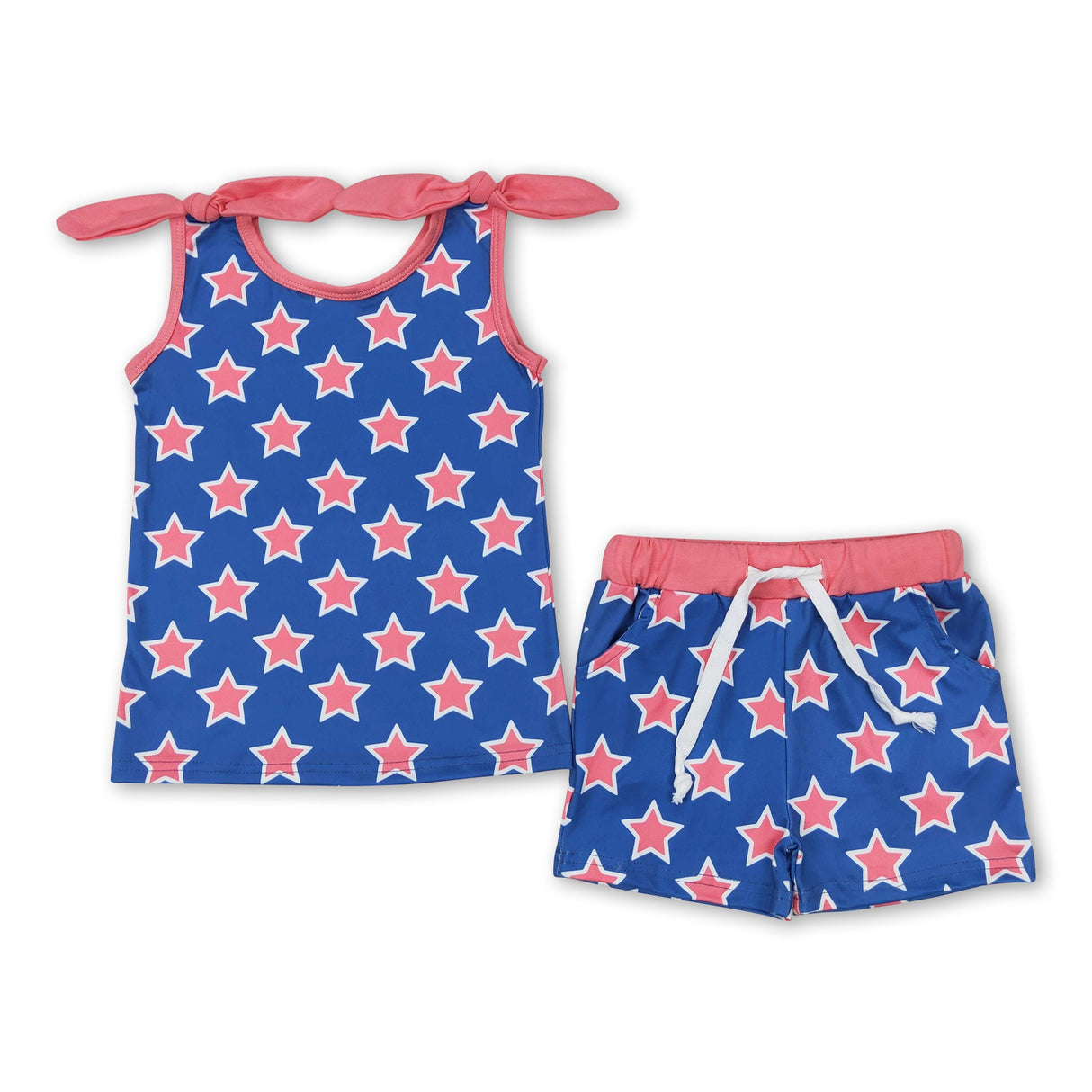 Sleeveless stars top shorts kids girls clothing set