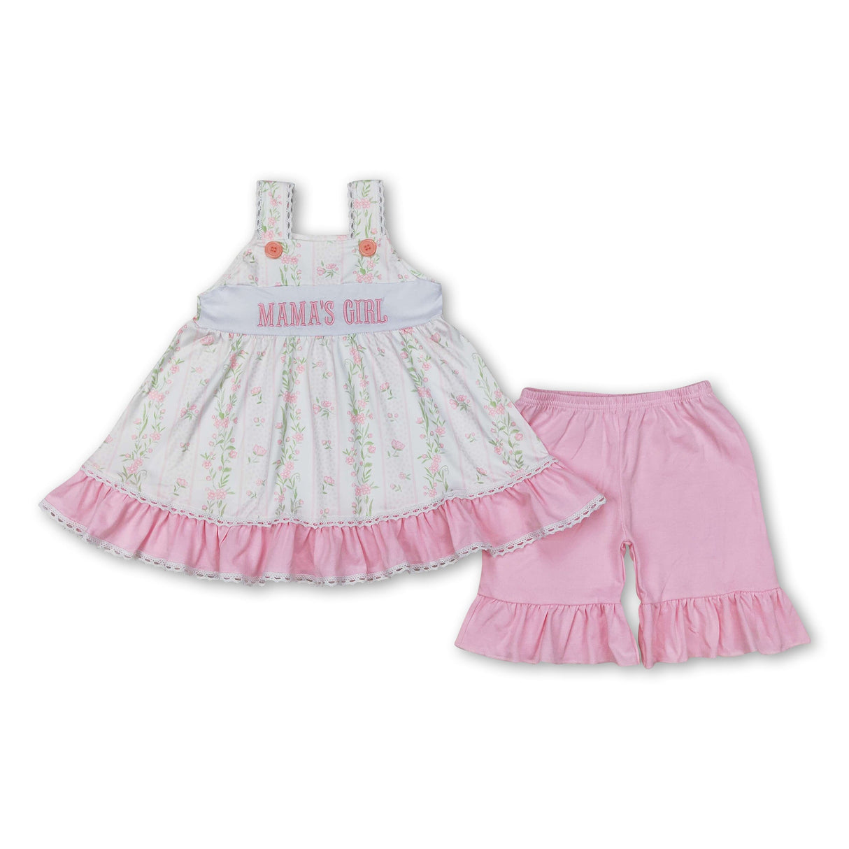 Straps mama's girl floral tunic shorts kids outfits