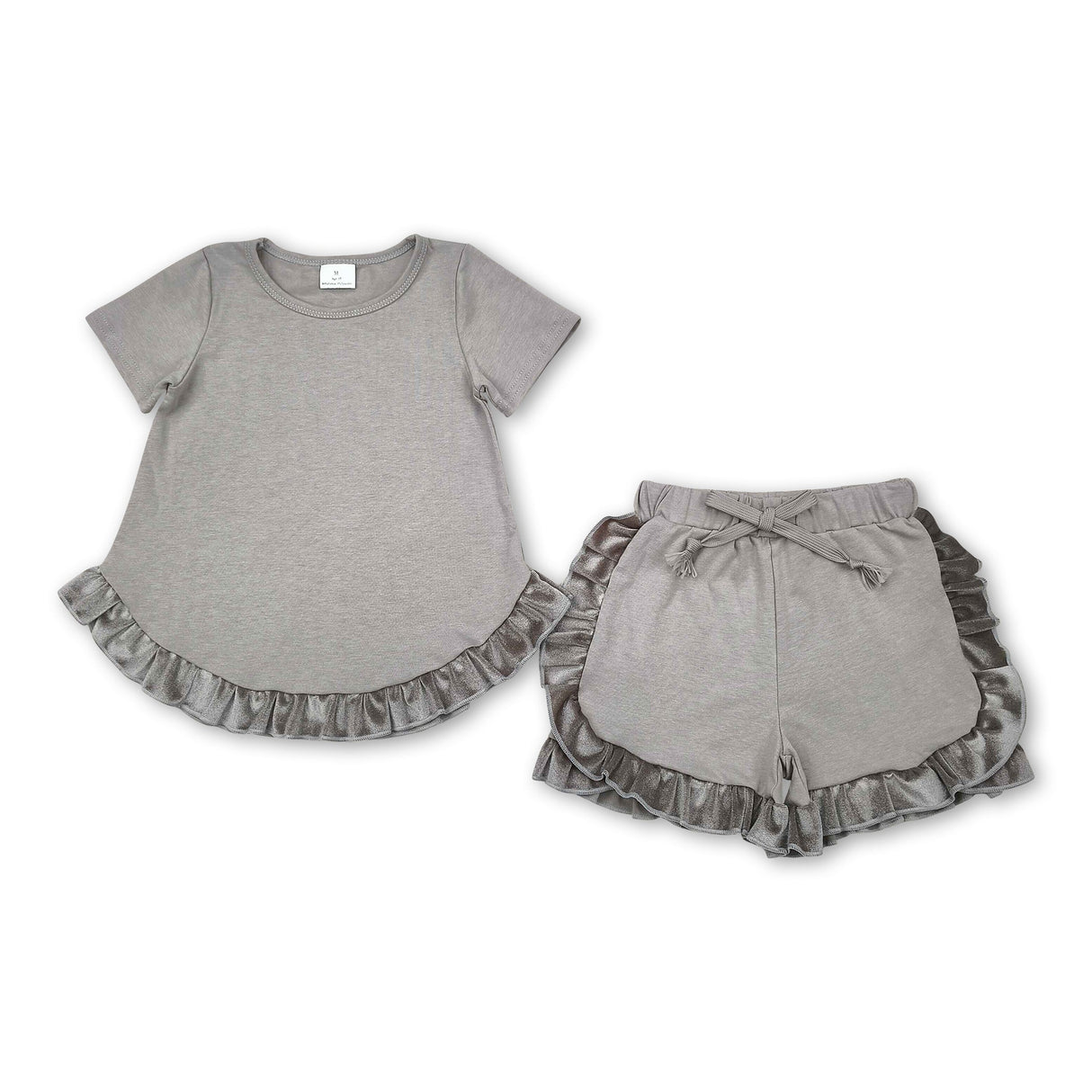 Short sleeves ruffle kids girls summer clothes set