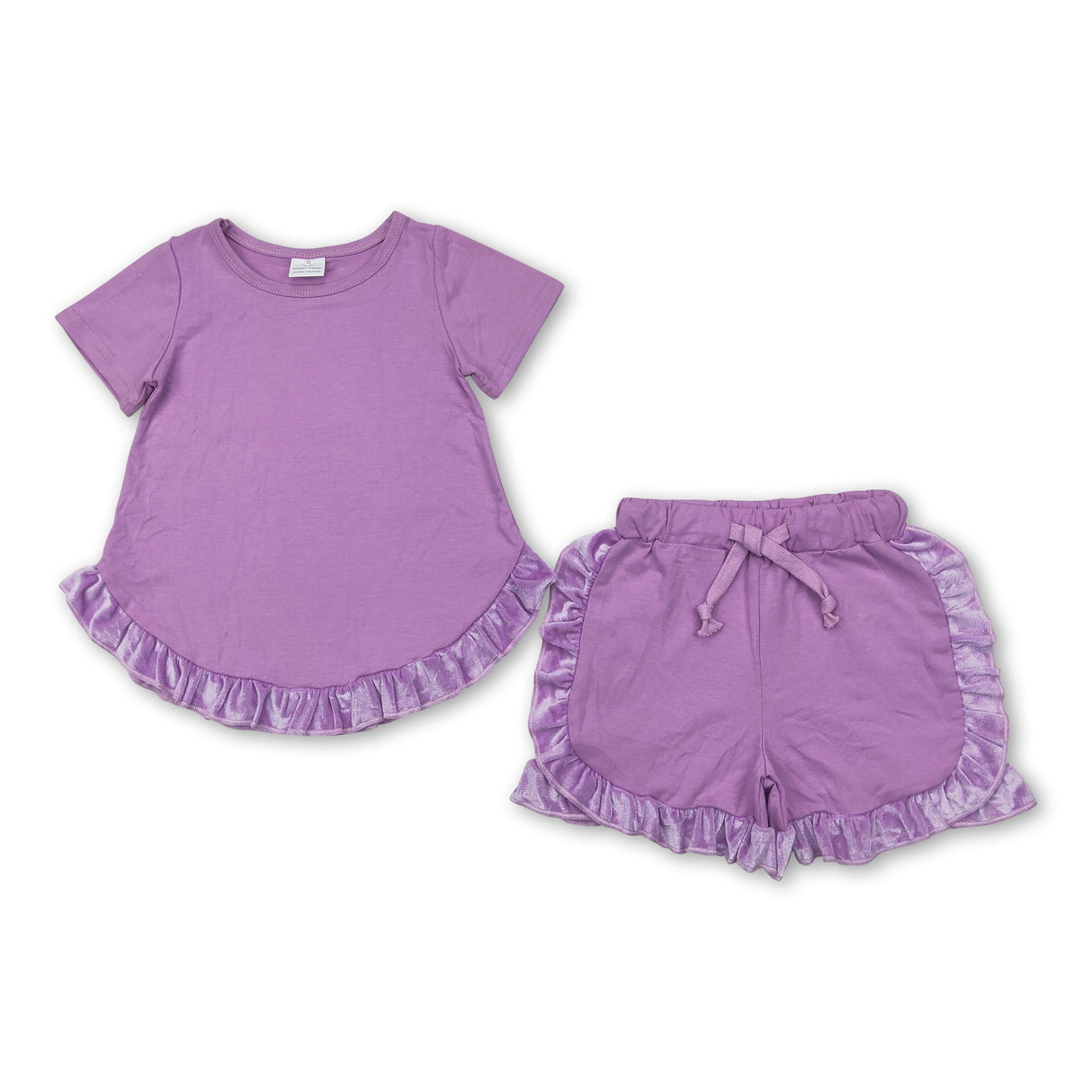 Lavender short sleeves ruffle kids girls summer clothes