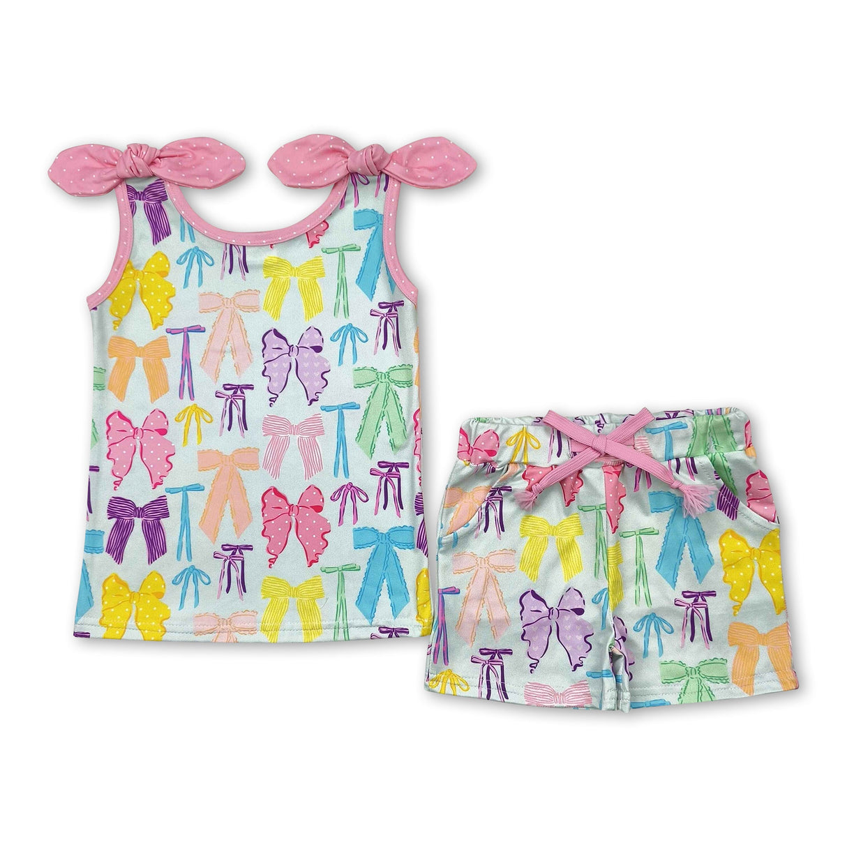 Sleeveless colorful bow top shorts kids girls clothing