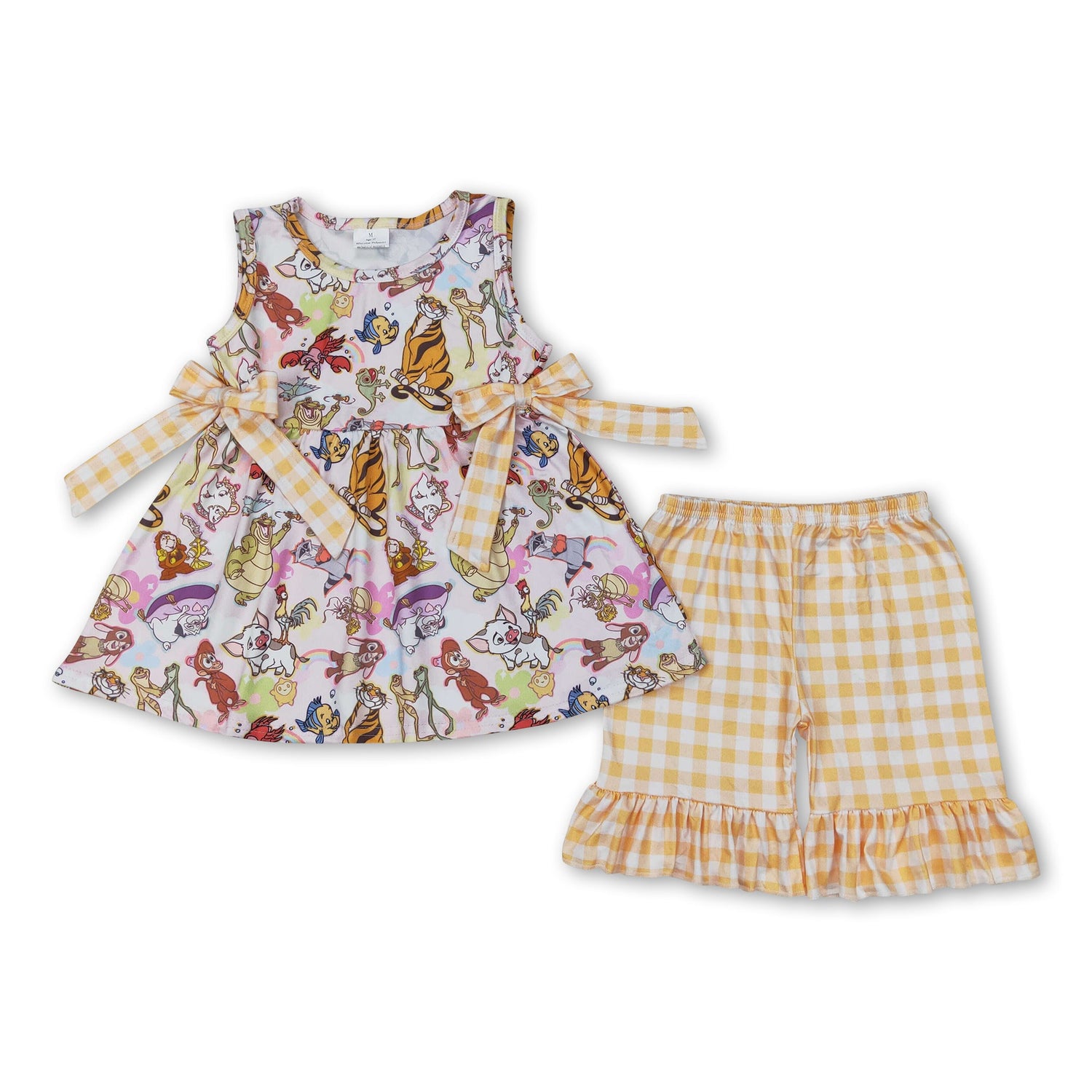 Sleeveless fish tiger tunic yellow plaid shorts girls clothing