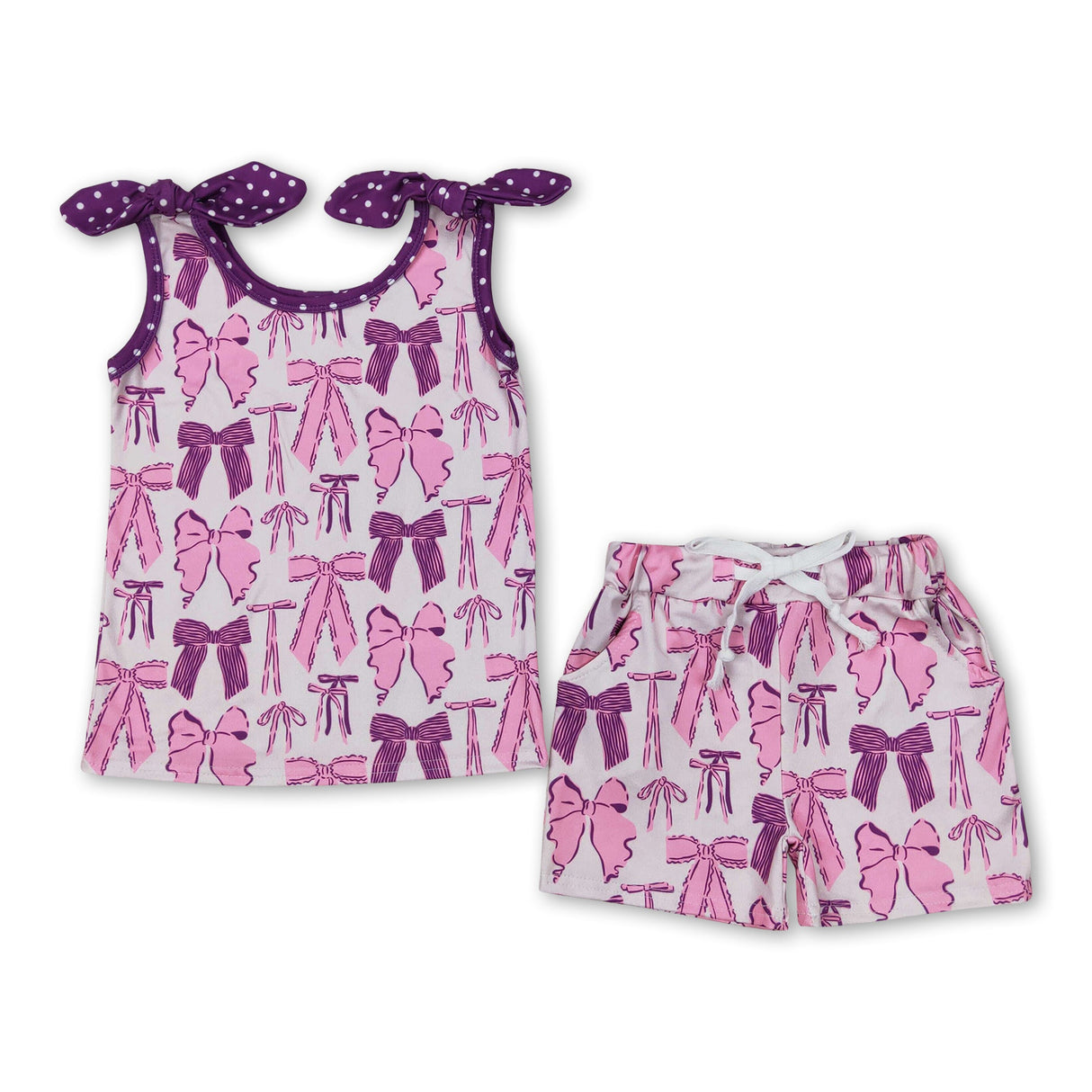 Purple sleeveless bows top shorts kids girls clothes