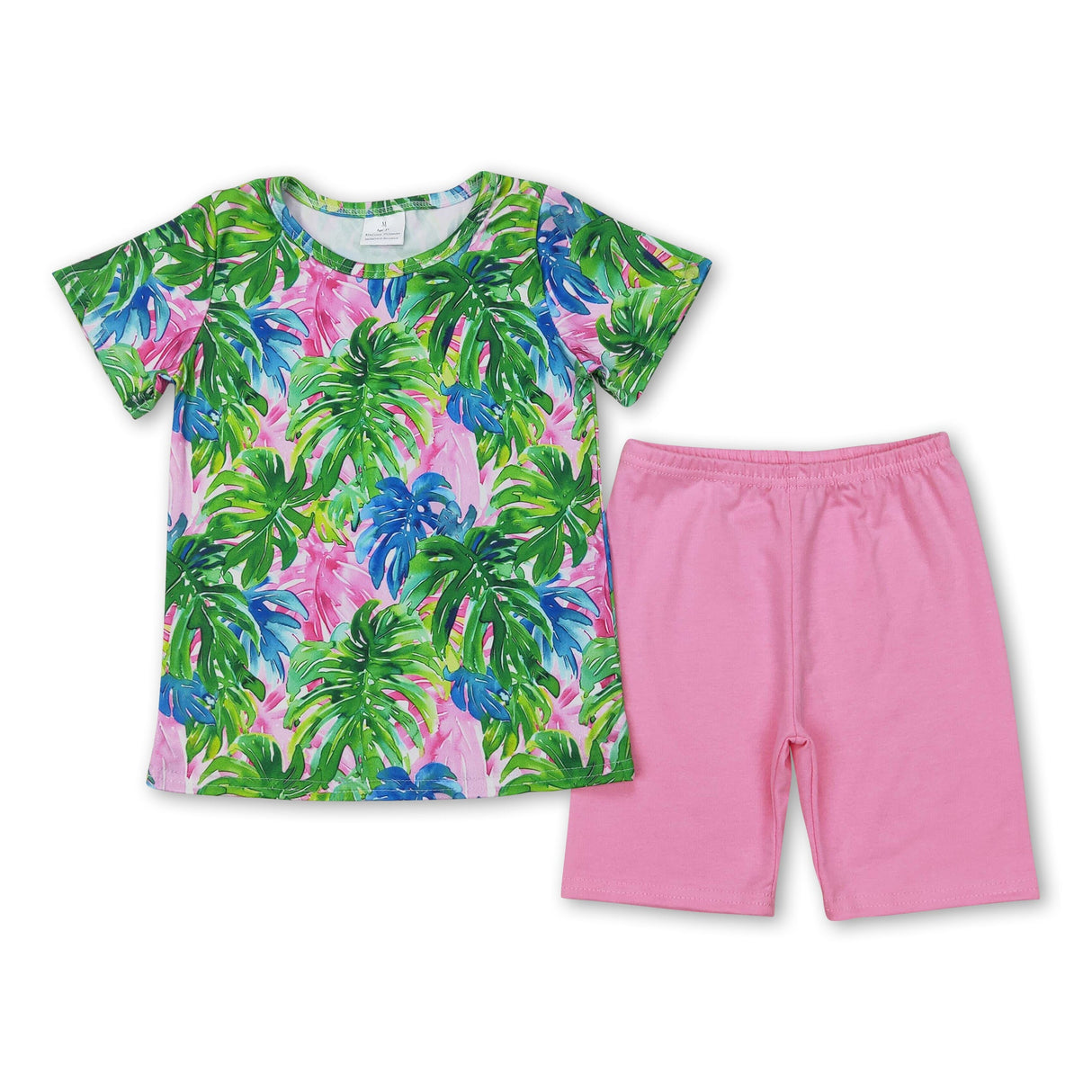 Short sleeves top pink shorts kids girls summer outfits